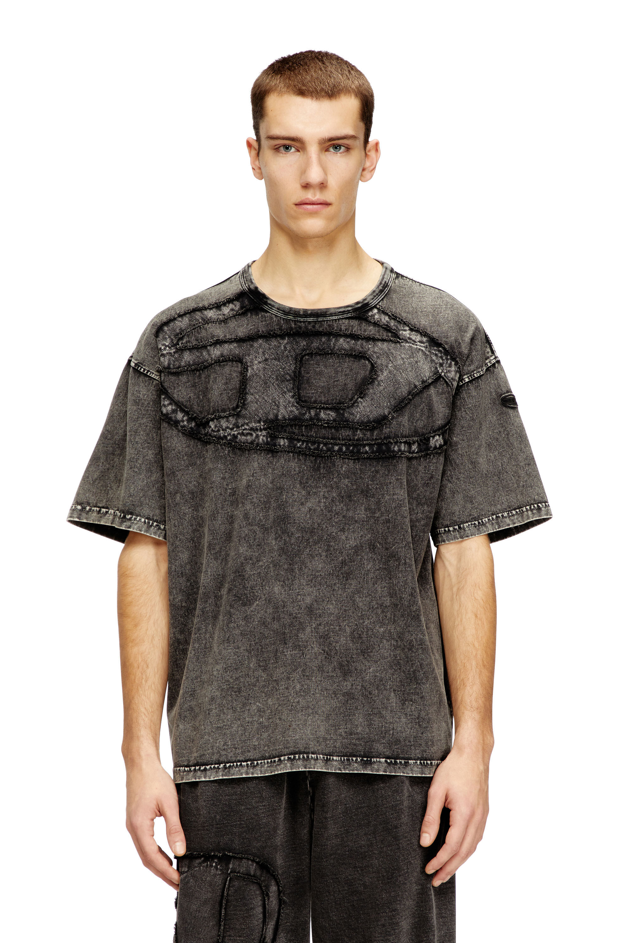 Men's Relaxed cotton T-shirt with Oval D applique | Black | Diesel PT