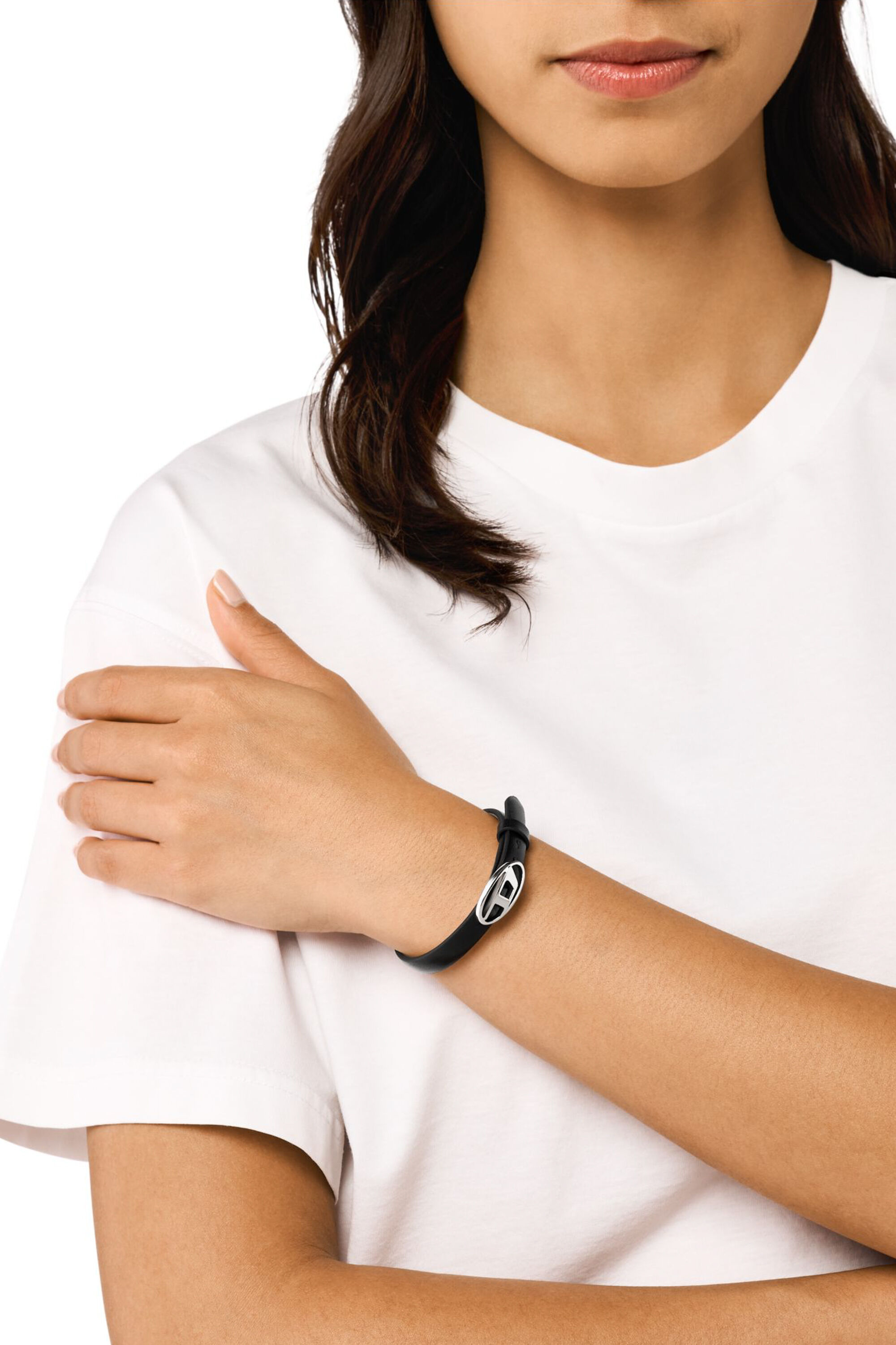 Women's Black Leather Stackable Bracelet | Black | Diesel