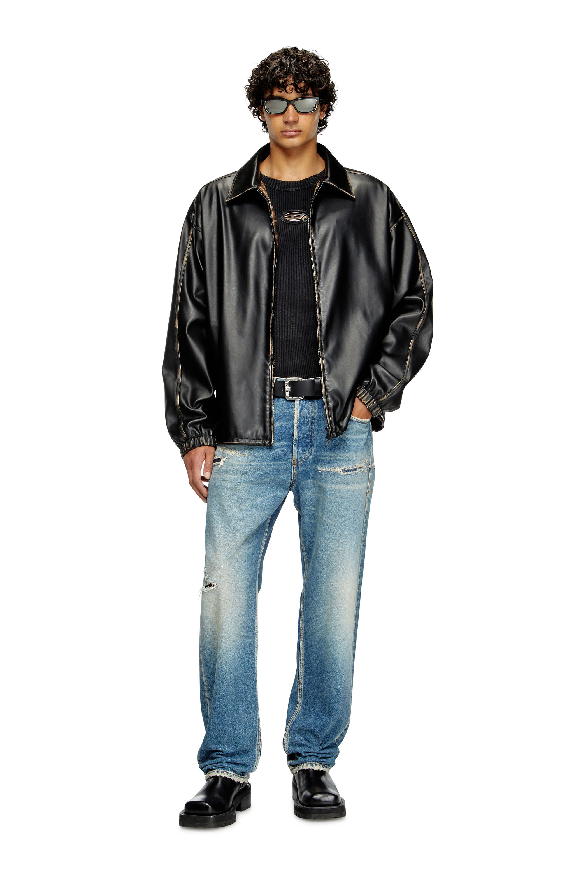 Men's Distressed jumper with cut-out logo | Black | Diesel