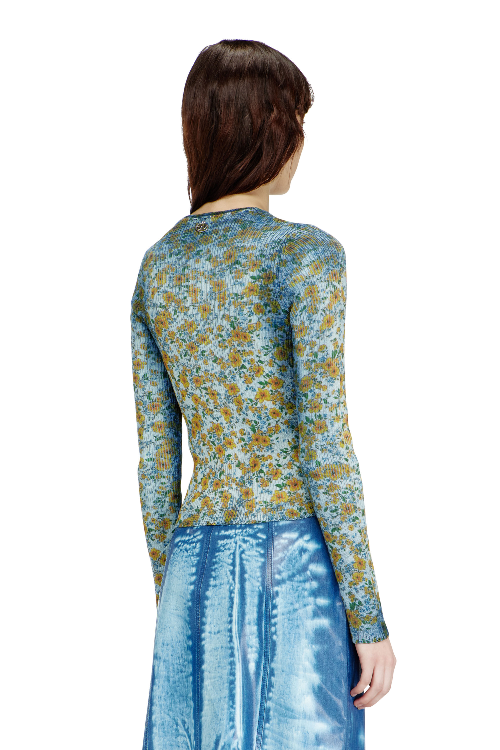 Diesel - M-EGE, Woman's Rib-knit top with floral X-ray effect in Blue - 4