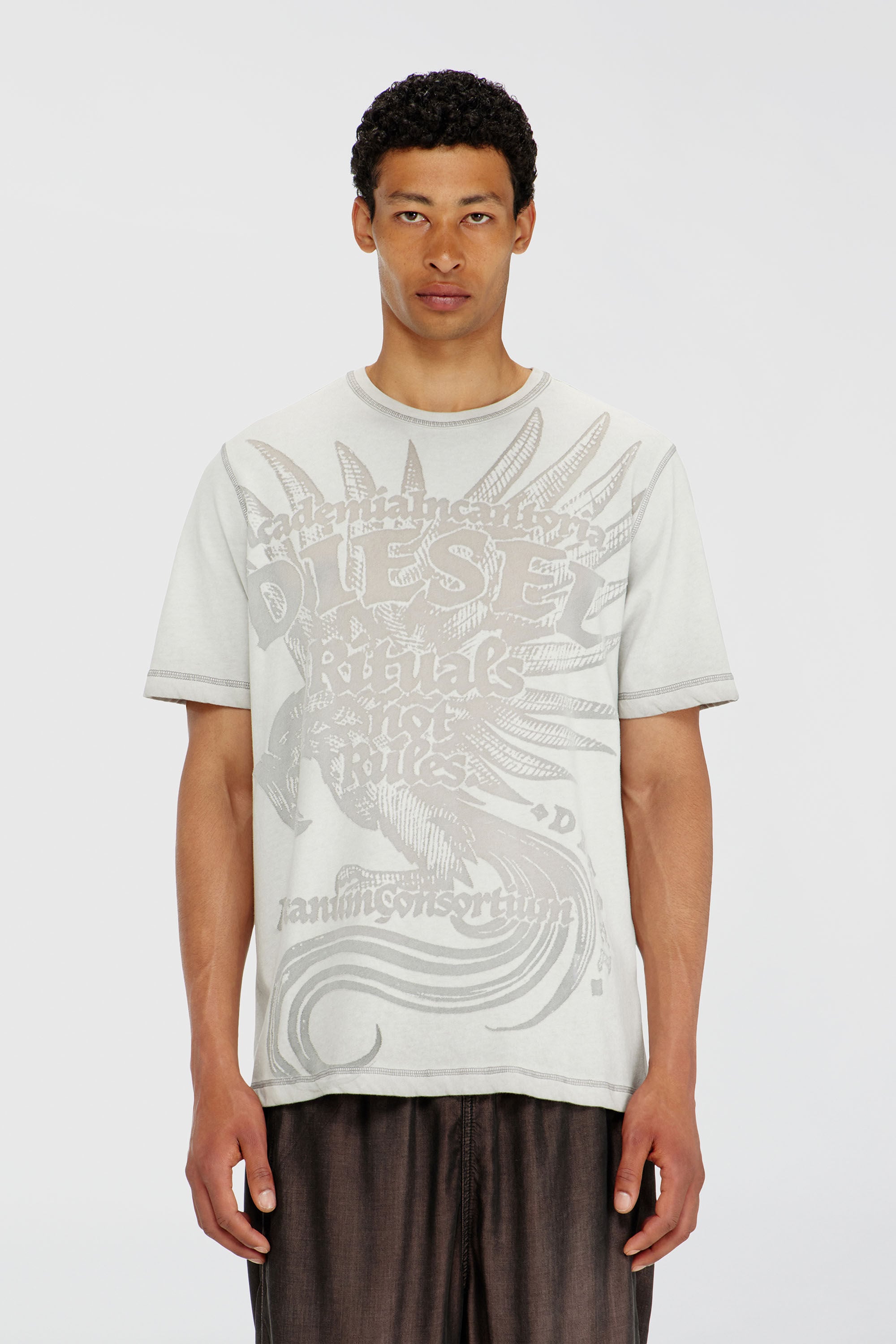 Diesel - T-RAWJUST-AA1, Man's Jersey T-shirt with embossed graphic in Light Grey - 3