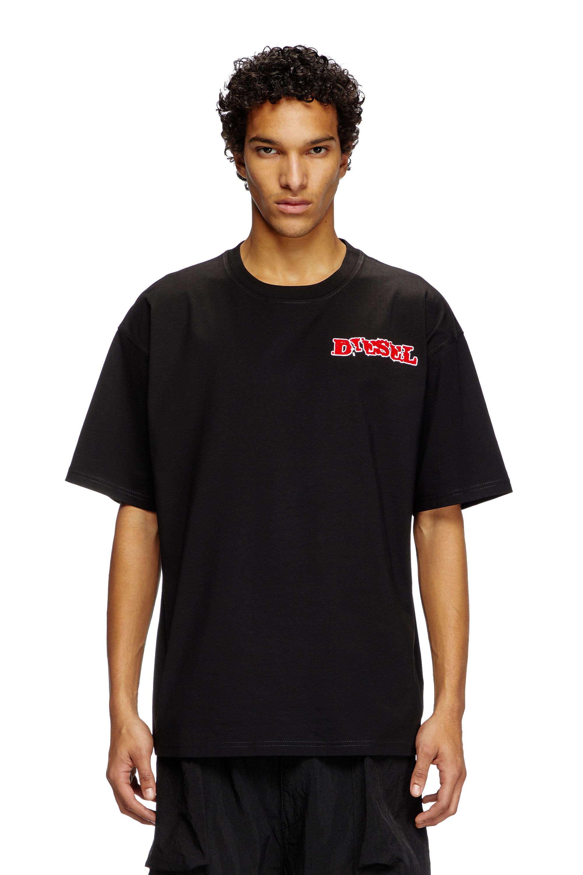 【DIESEL】T-Boxt-Q20 Men's T-shirt with puffy flocked logo | Black | Diesel