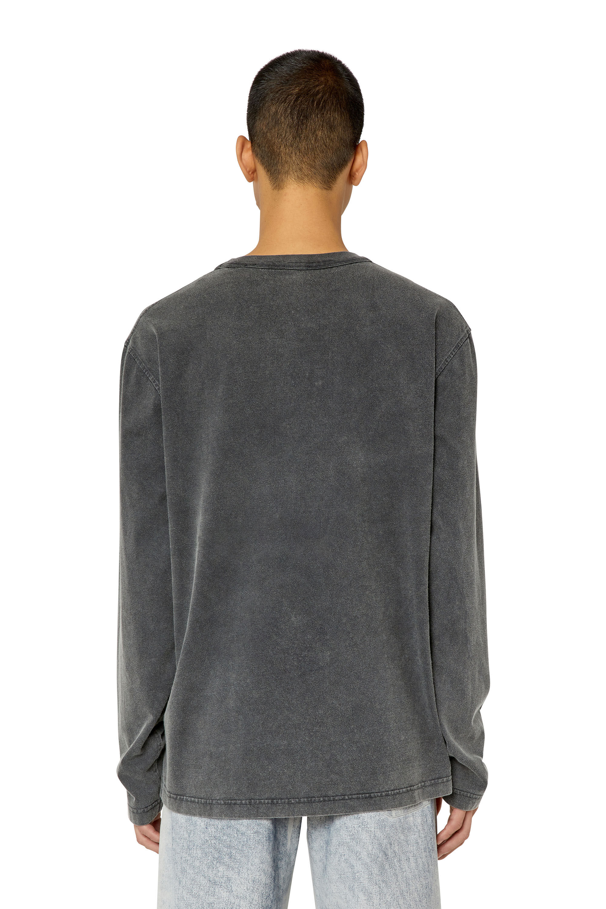 Diesel - T-CRANE-LS-SLITS, Man's T-shirt with triple logo embroidery in Black - 4