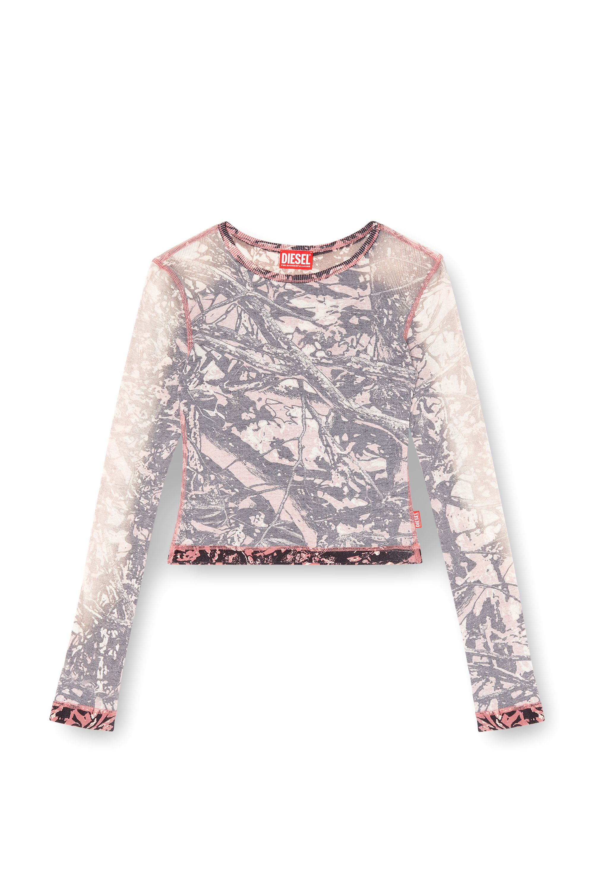 Diesel - T-BANESS-Q1, Woman's Long sleeved top with glitch camo print in Pink/Grey - 2