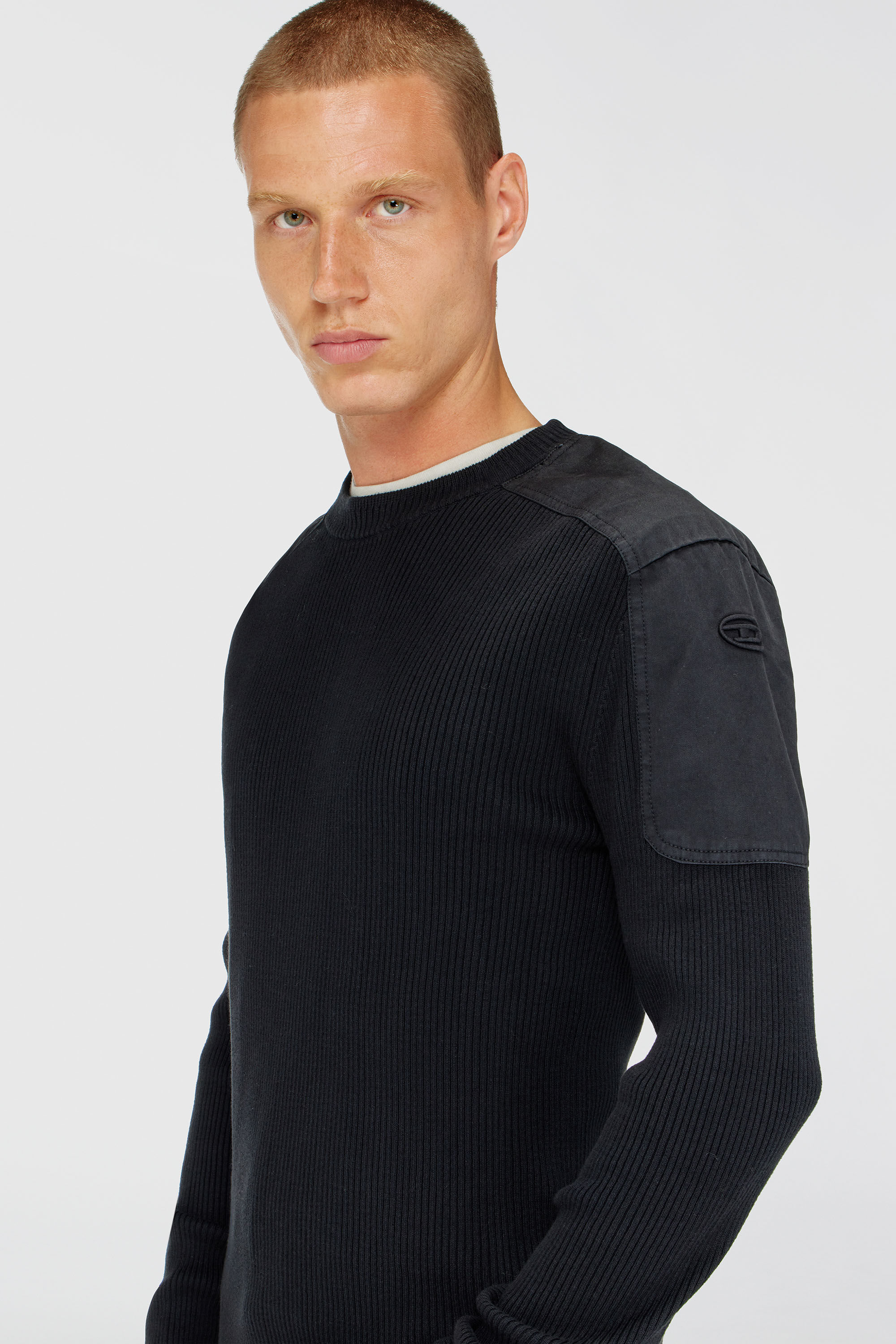 Diesel - K-MARTIN, Man's Ribbed jumper with shoulder panels in Black - 5