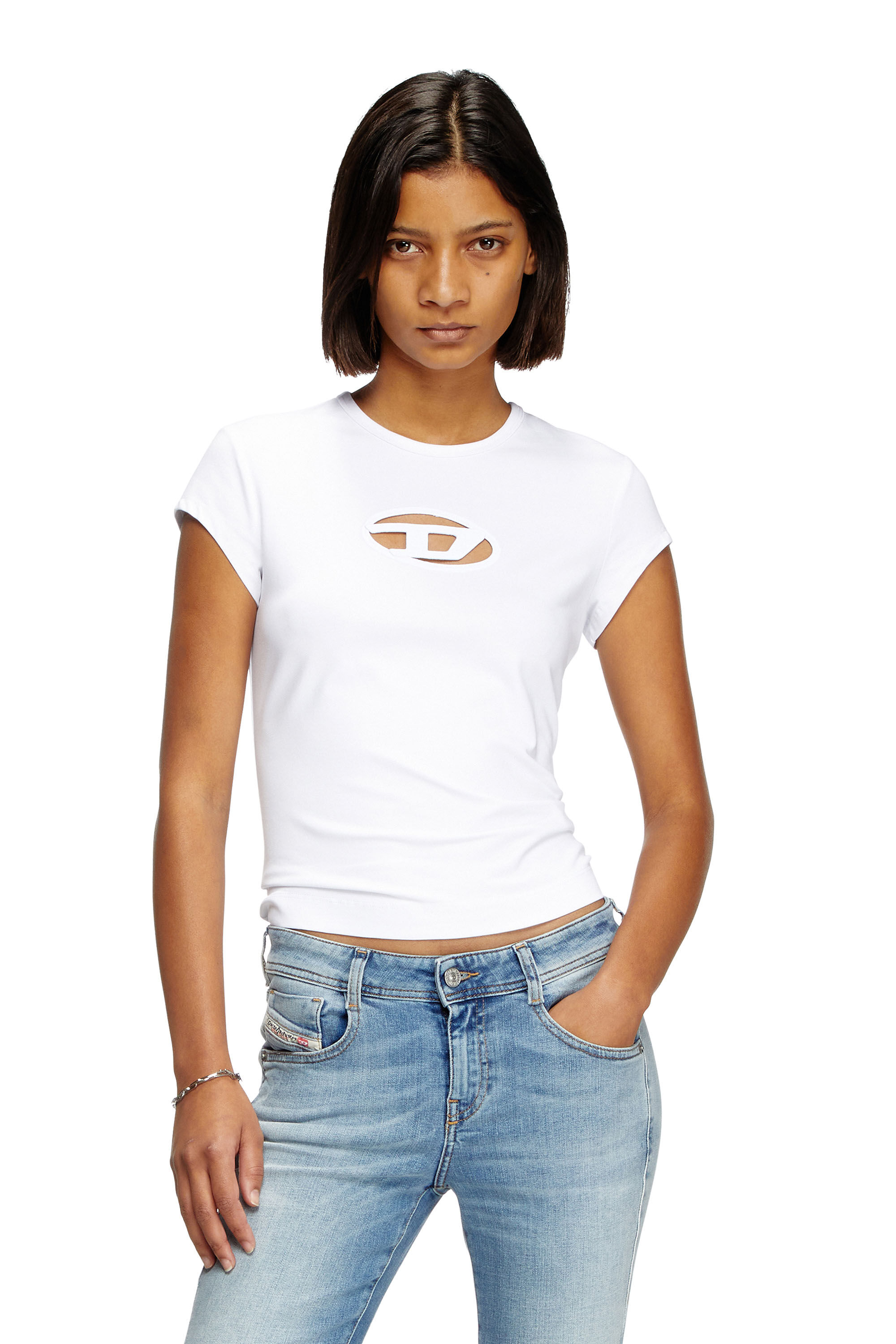 DIESELディーゼル  T-Angie Tシャツ T-ANGIE Woman: Cotton T-shirt with cut-out D logo | Diesel