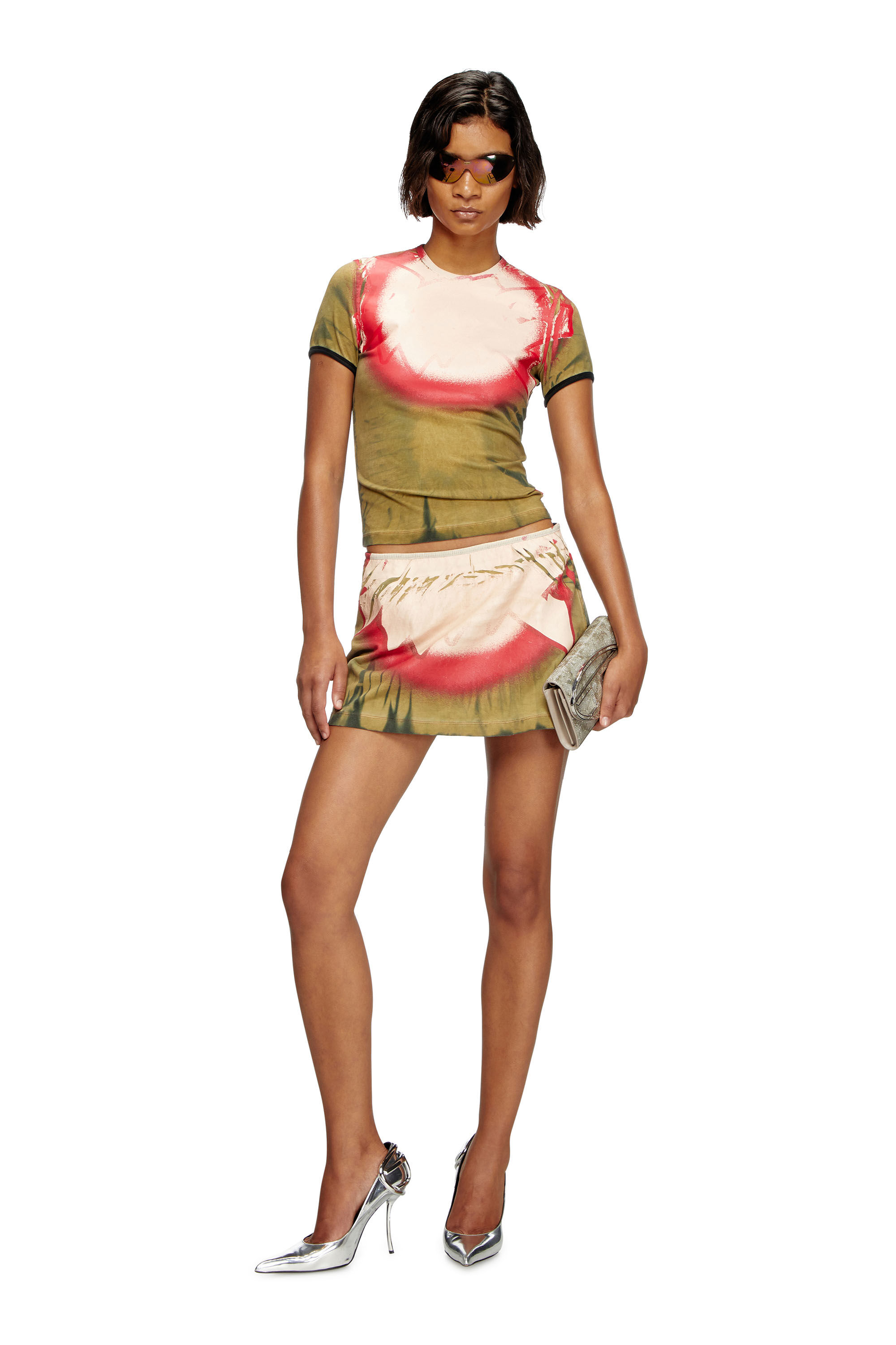 Diesel - T-UNCUTIE-LONG-Q1, Woman's Tie-dye T-shirt with spotlight print in Military Green - 1