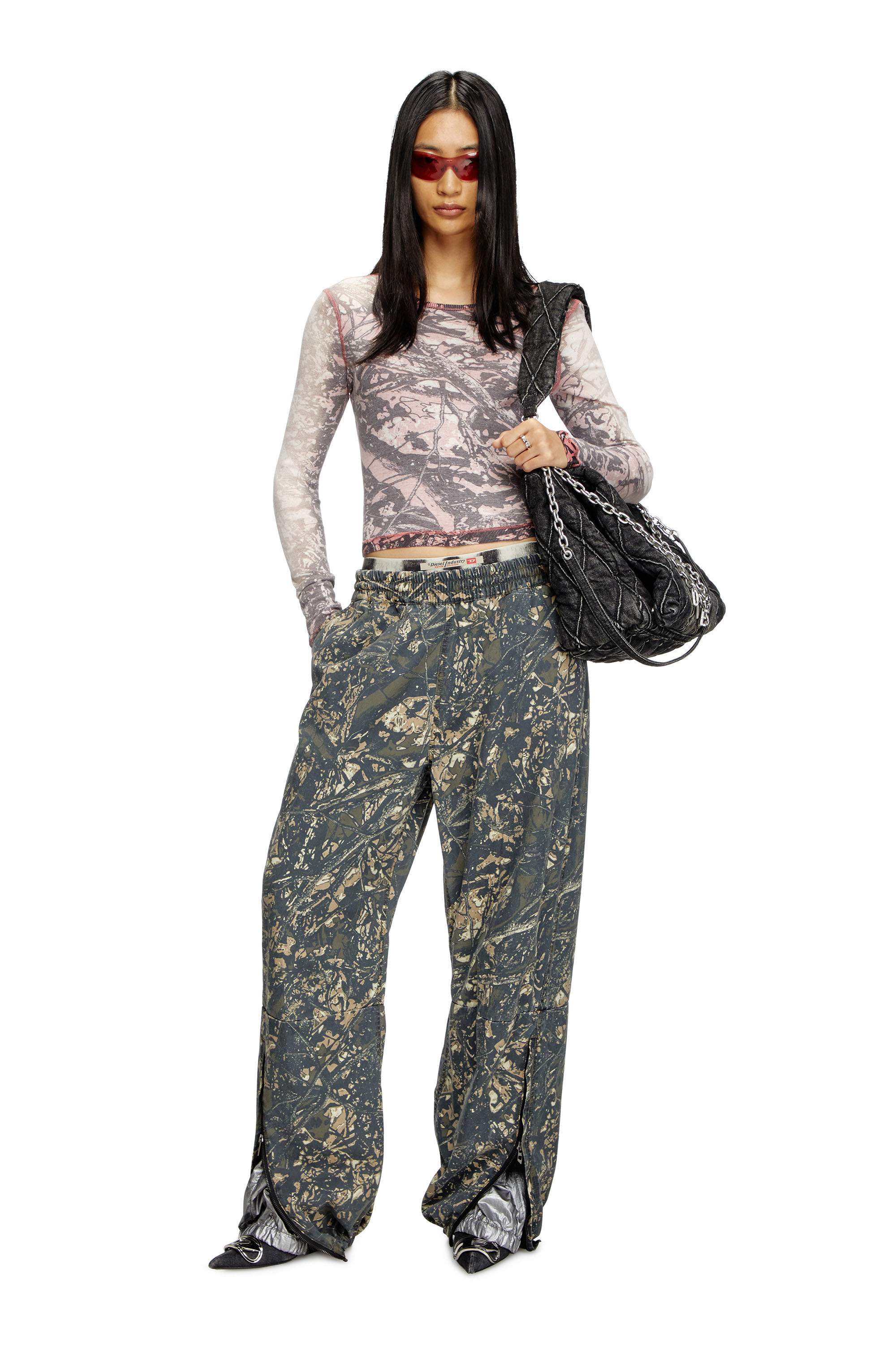 Diesel - T-BANESS-Q1, Woman's Long sleeved top with glitch camo print in Pink/Grey - 1