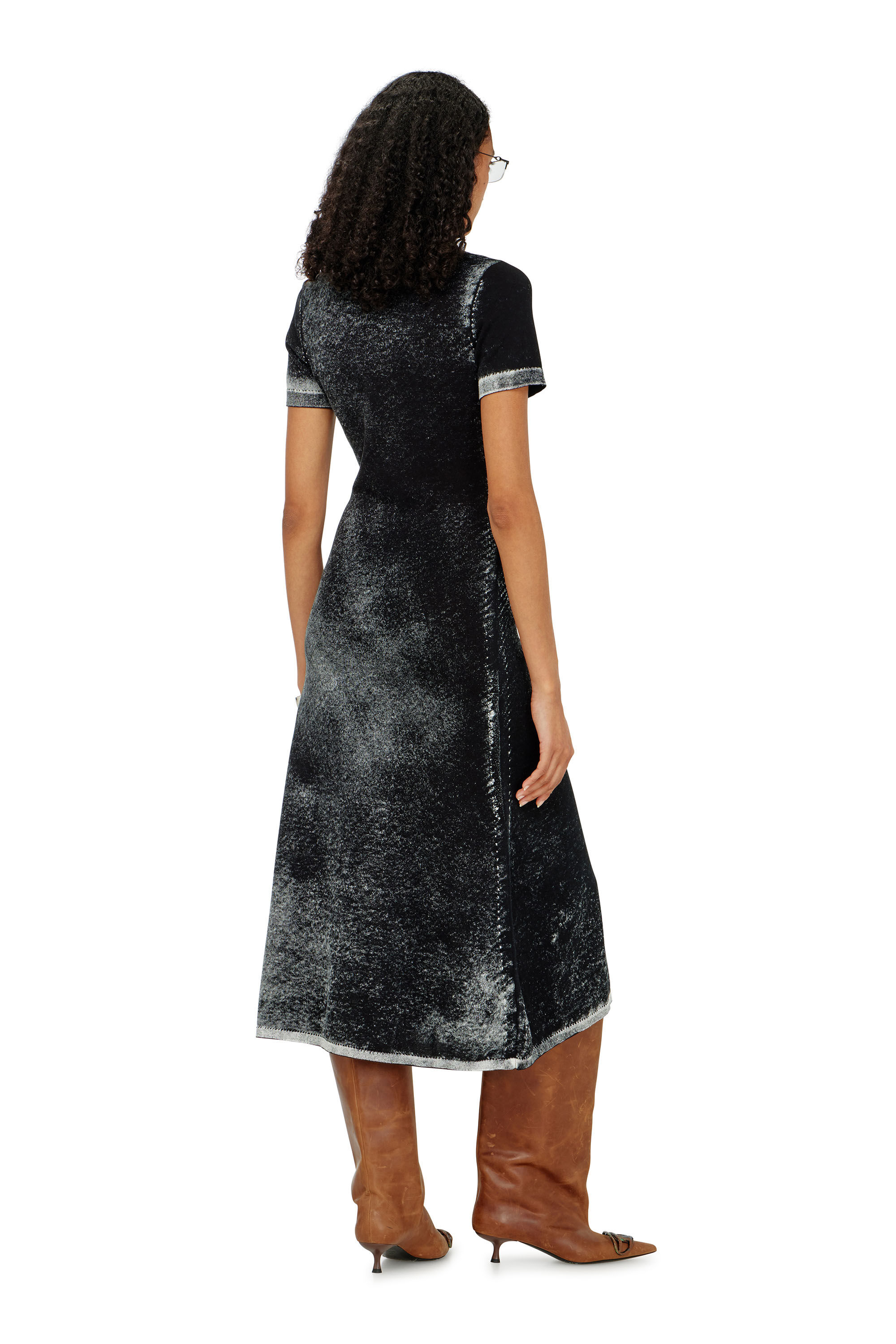 Diesel - M-LOURENS, Woman's Midi polo dress in reverse-printed knit in Black - 4