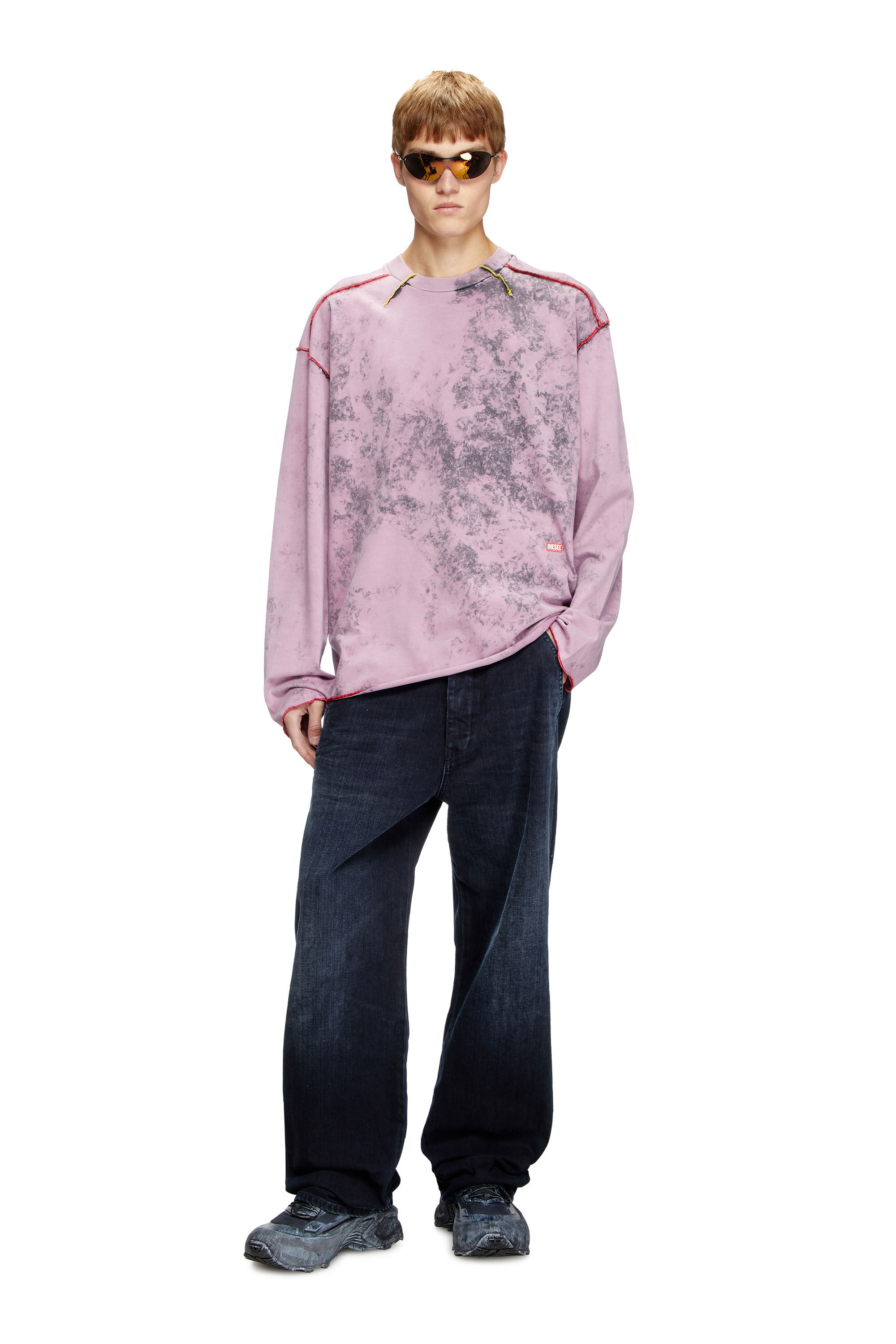Diesel - T-CRAHOR-LS-R1, Man's Treated long-sleeve T-shirt in Pink - 1