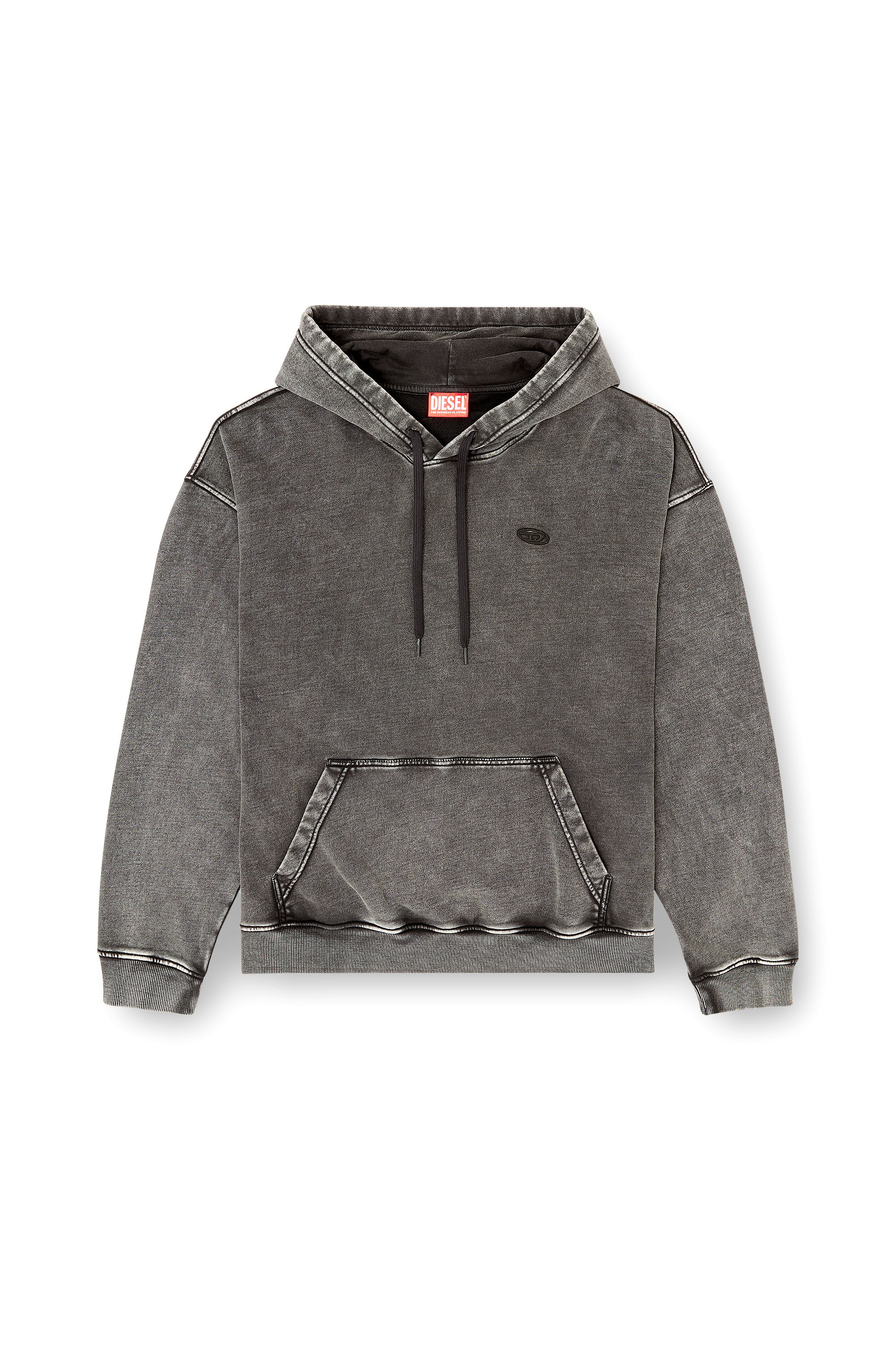 Diesel - S-BOXT-HOOD-DEN, Man's Hoodie with raw-cut back patch in Dark grey - 2