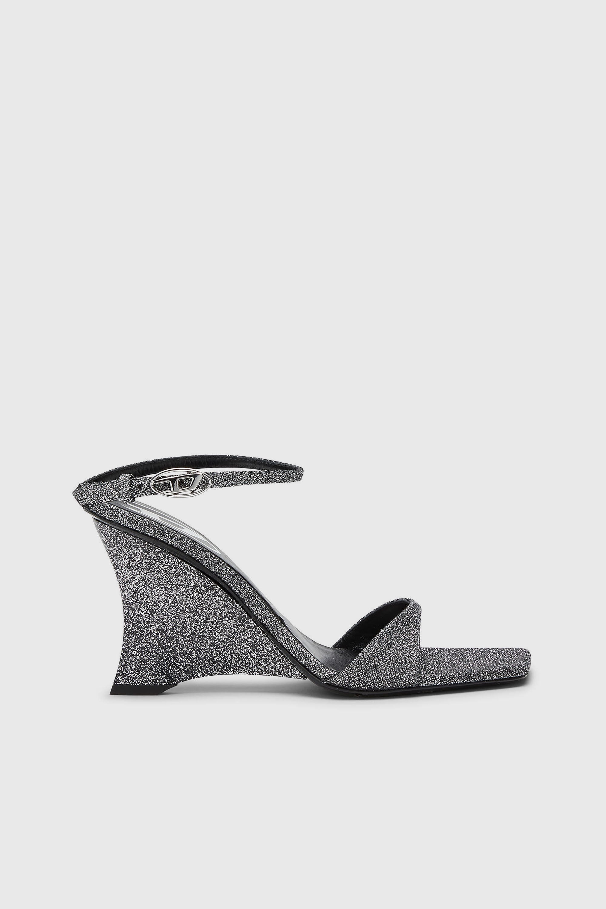 Diesel - D-AMBER SANDAL WEDGE, Woman's D-Amber-Wedge sandals in Lurex fabric in Silver - 1