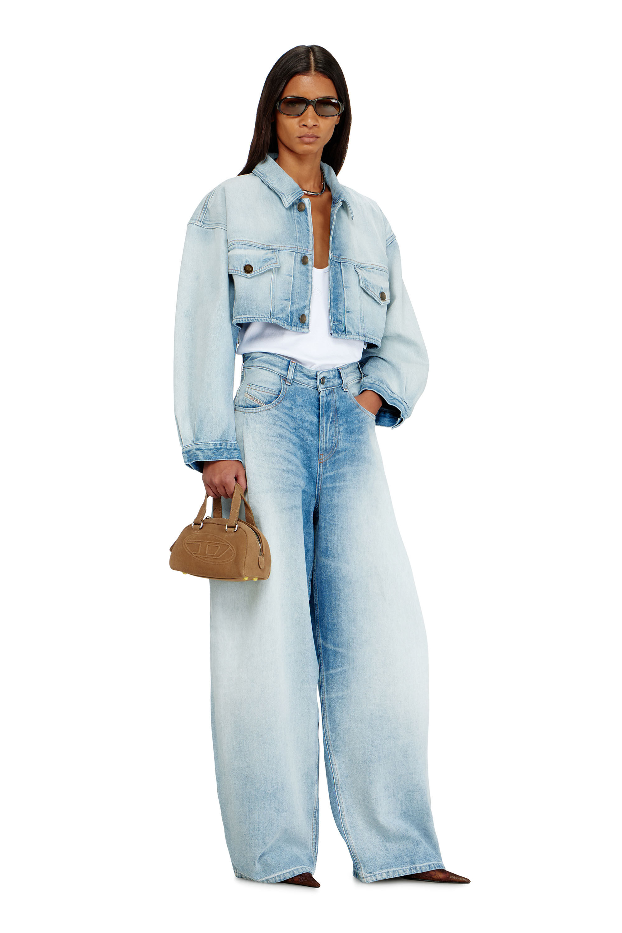 Diesel - DE-MALLEY-S, Woman's Oversized cropped trucker jacket in Light Blue - 1