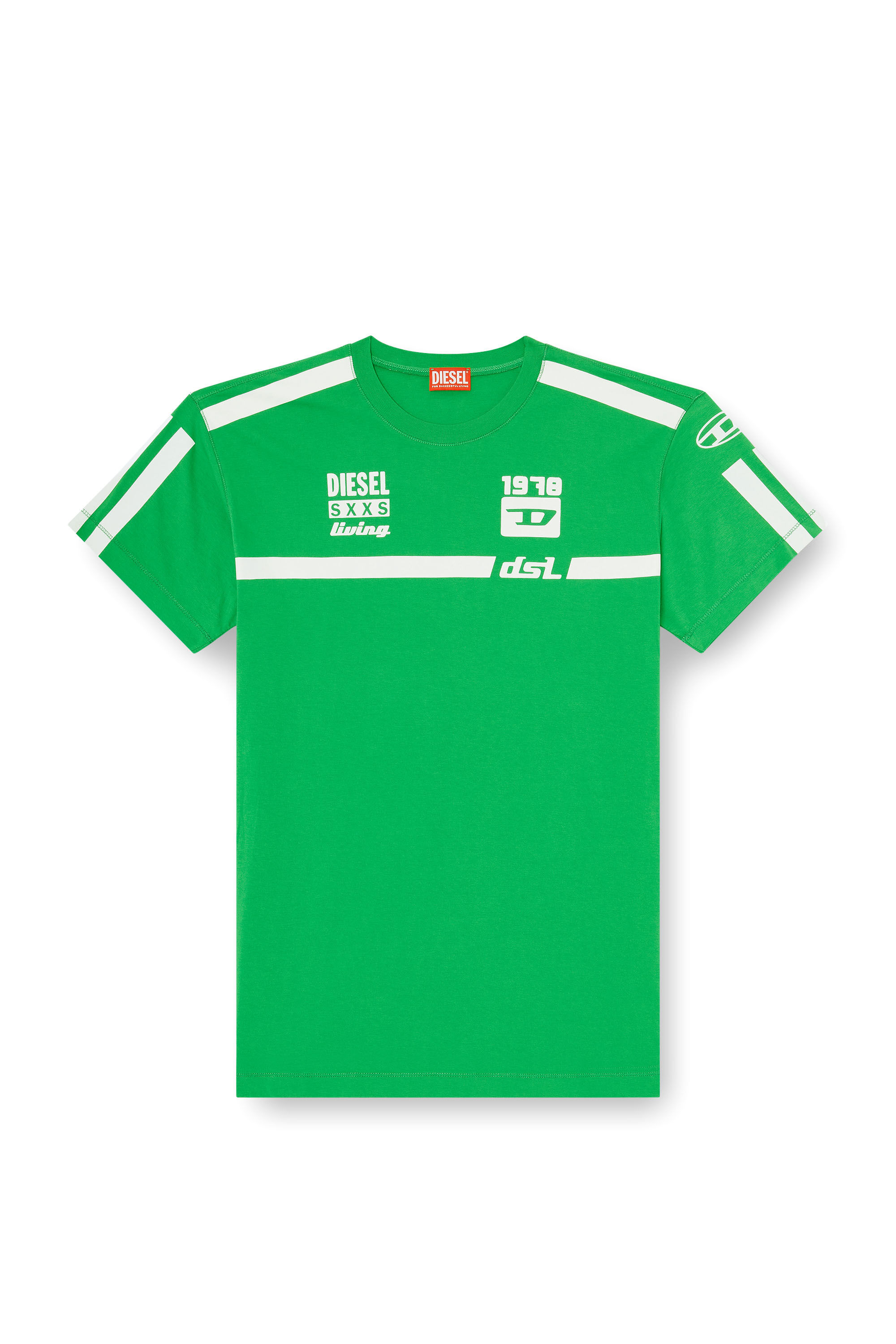 Diesel - T-NORM-V12, Man's Cotton T-shirt with contrast graphic prints in Green - 2