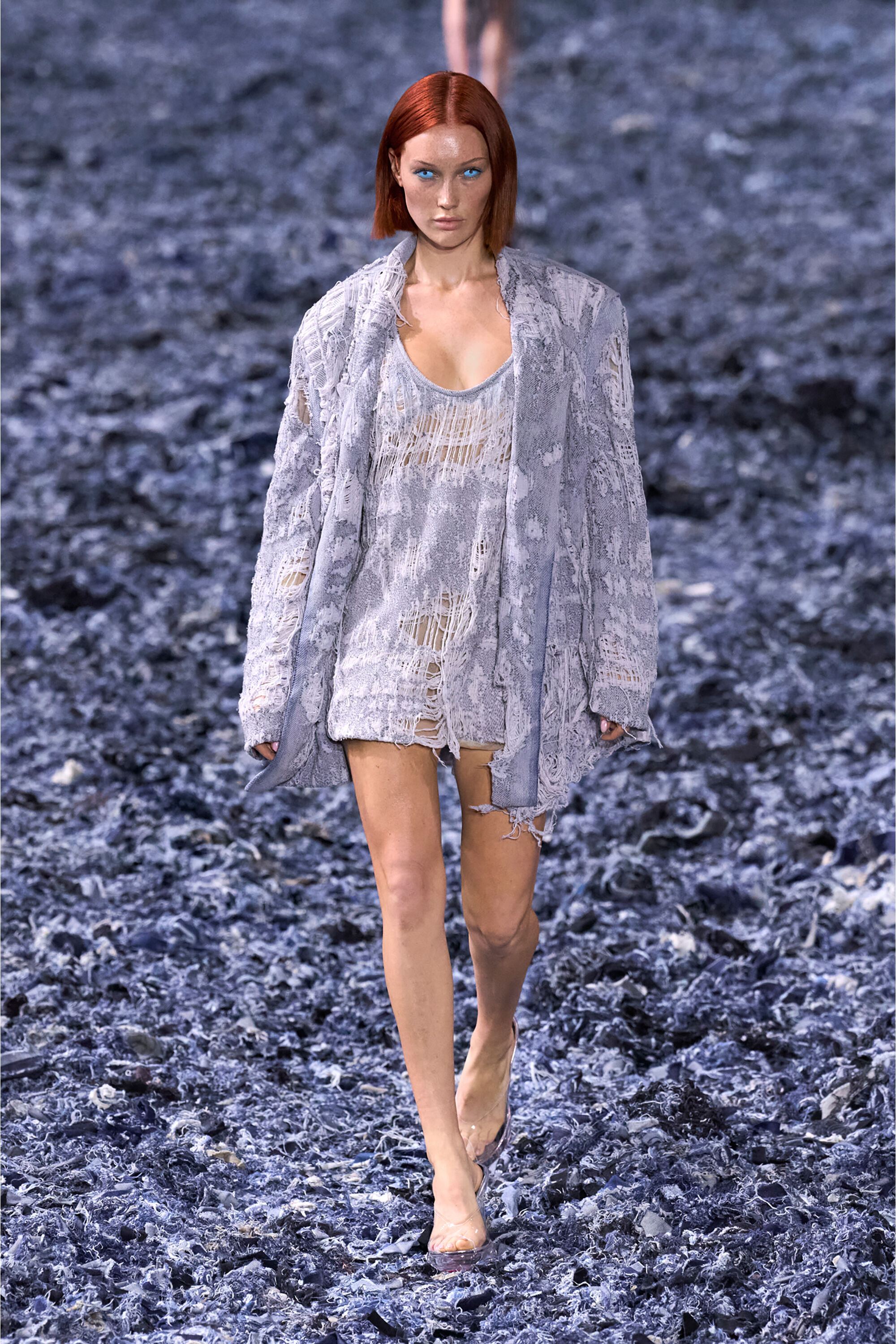 Diesel - DE-DALBY-FSG, Woman's Top in ultra-destroyed jacquard denim in Light Blue - 5