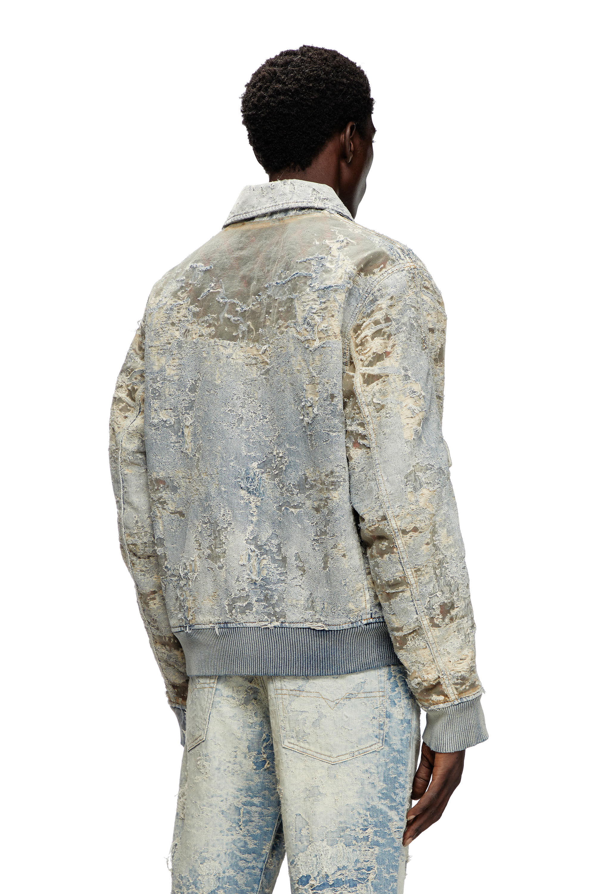 Diesel - D-MUDDY-FSF, Man's Aviator jacket in devoré denim in Light Blue - 4