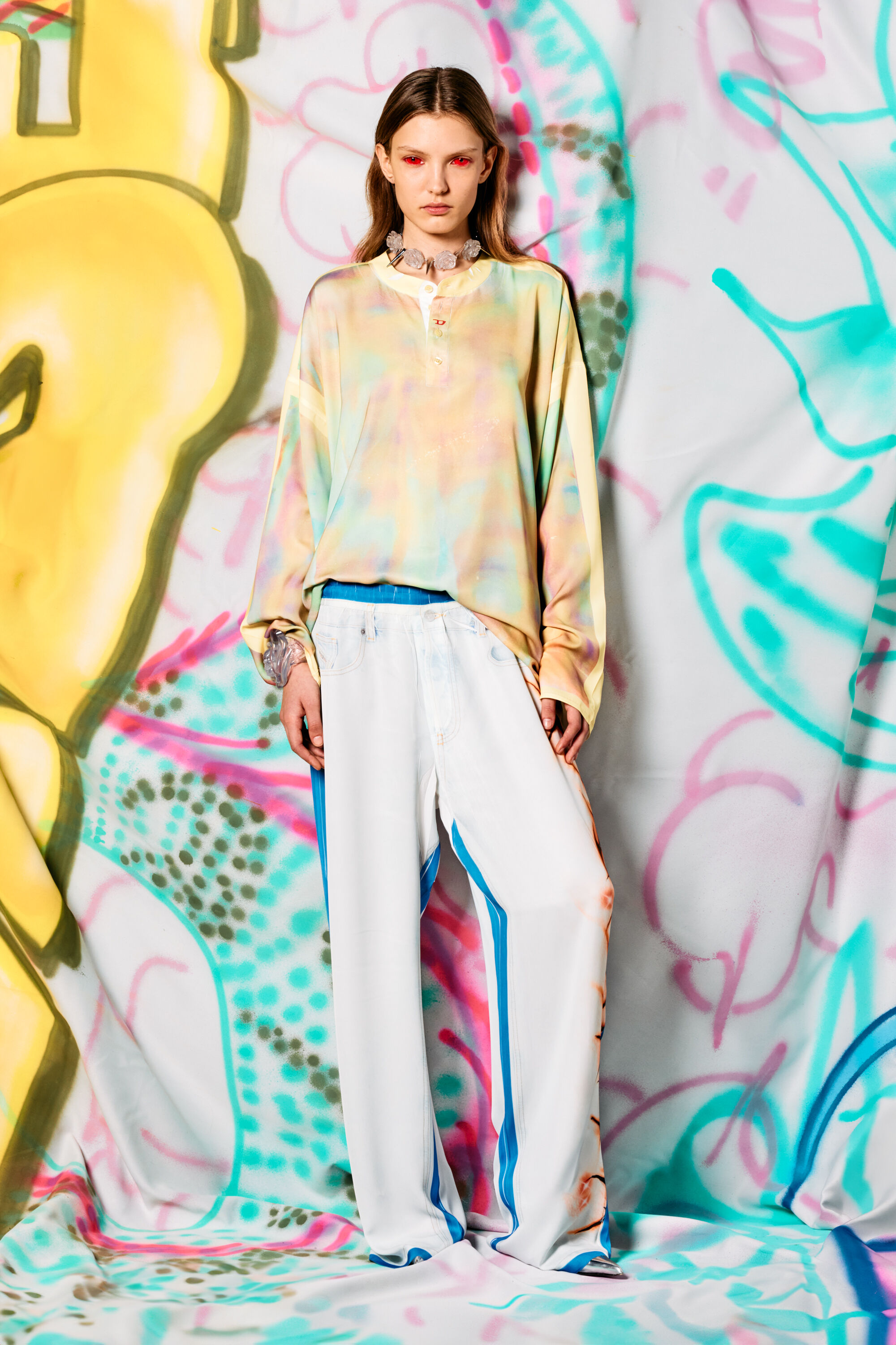 Diesel - T-OLAVI-A-SER-GRAFFITI-CHI, Unisex's Henley top with graffiti print in Yellow/Green - 3