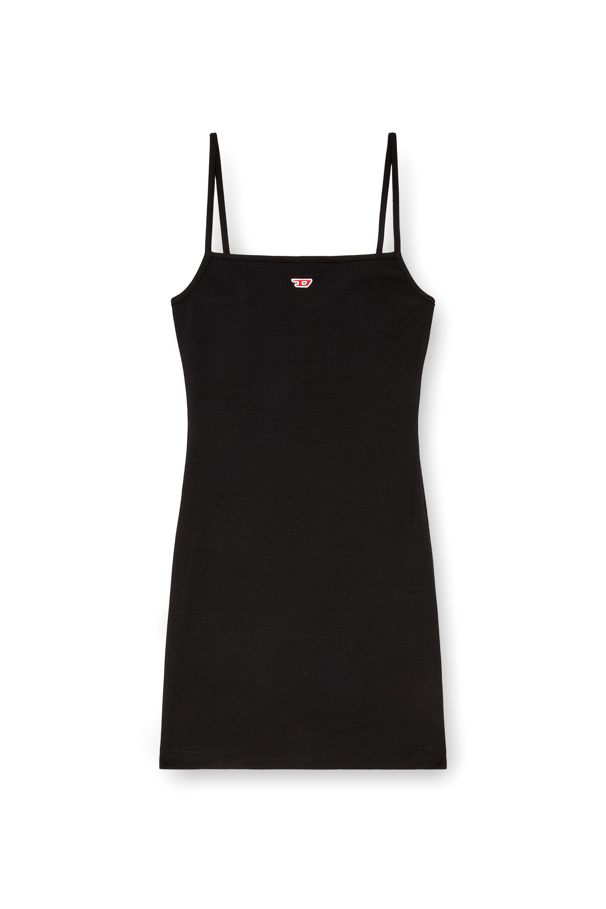 DIESEL>>D-Hopy-D ロゴ パッチ ショート スリップ ドレス Women's Short slip dress with D logo | Black | Diesel