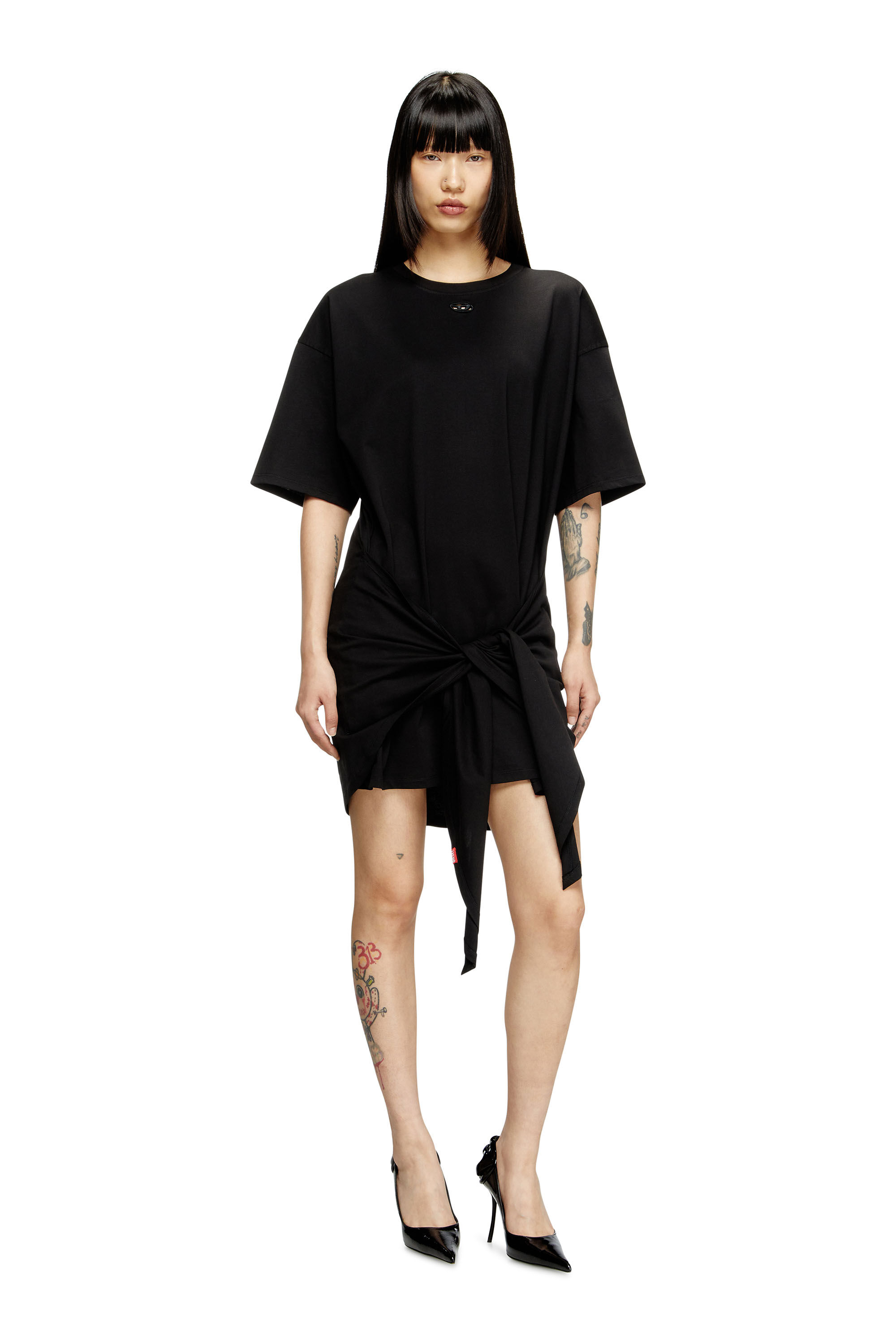 DIESELウィメンズカットソードレス D-EIVOR Lサイズ Women's T-shirt dress with tie front | Black | Diesel {{Country}}