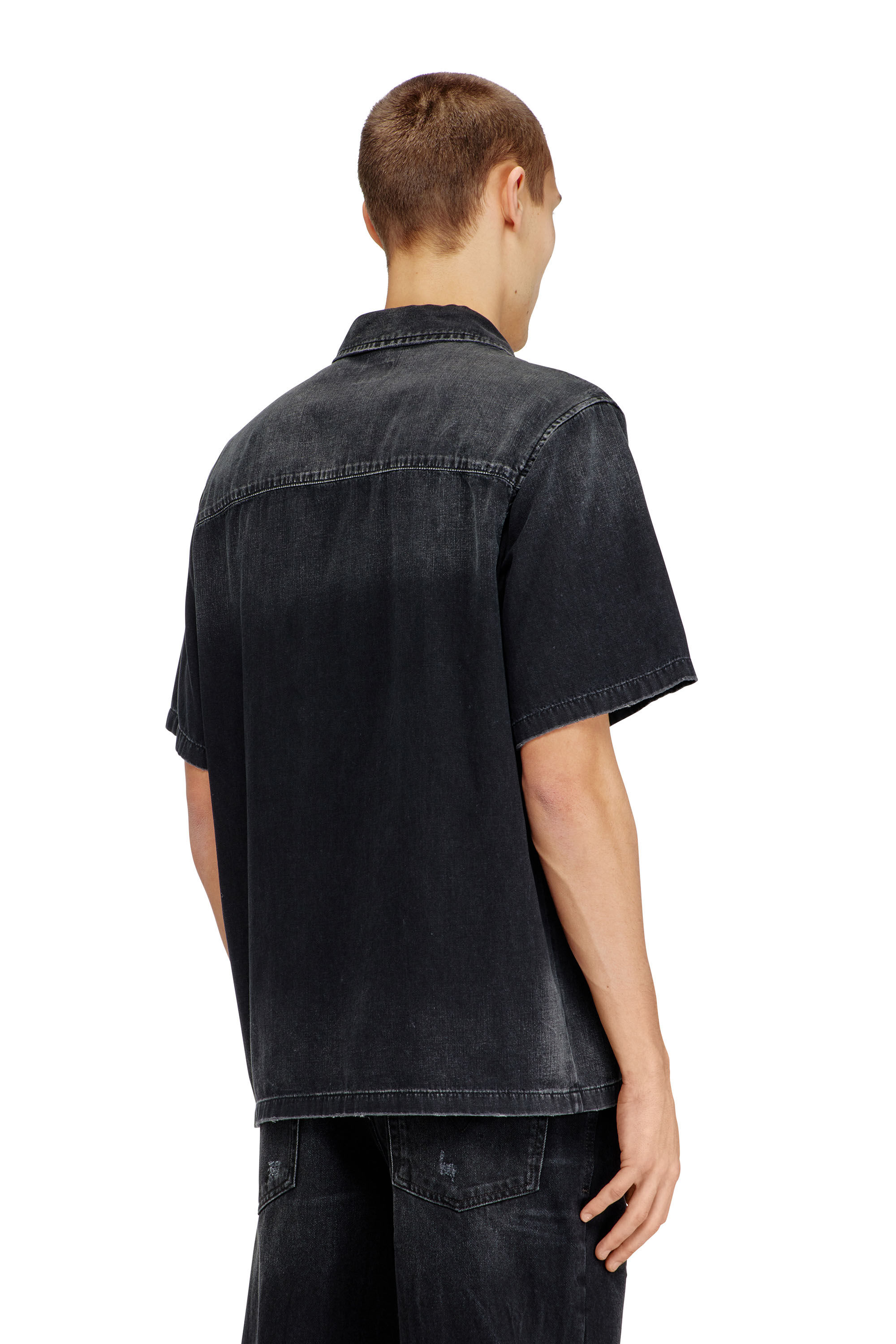 Diesel - D-NABIL-D, Man's Denim short-sleeve shirt in Black - 4