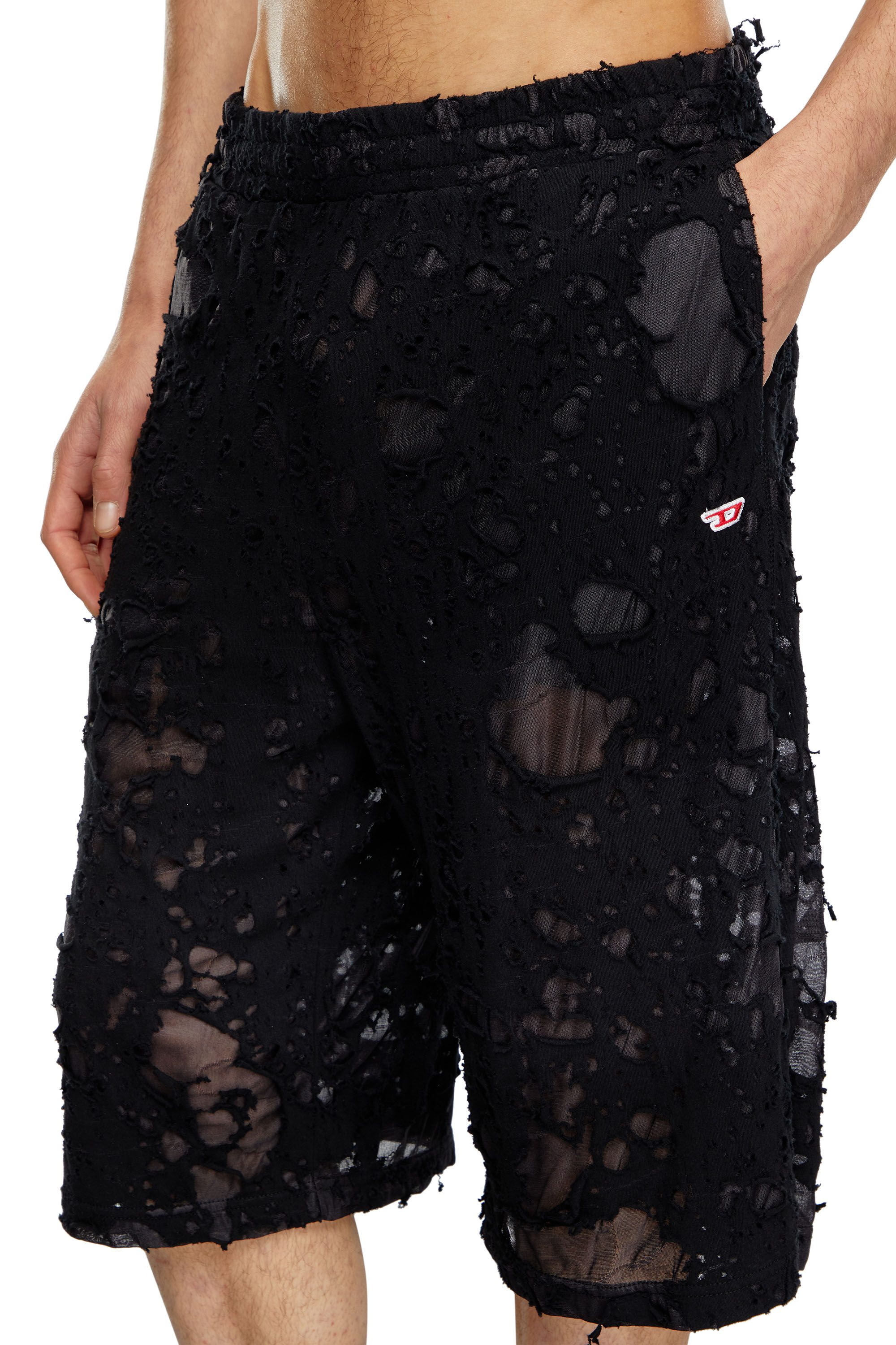 Diesel - P-WO-POCK, Man's Layered shorts with burn-out finish in Black - 5