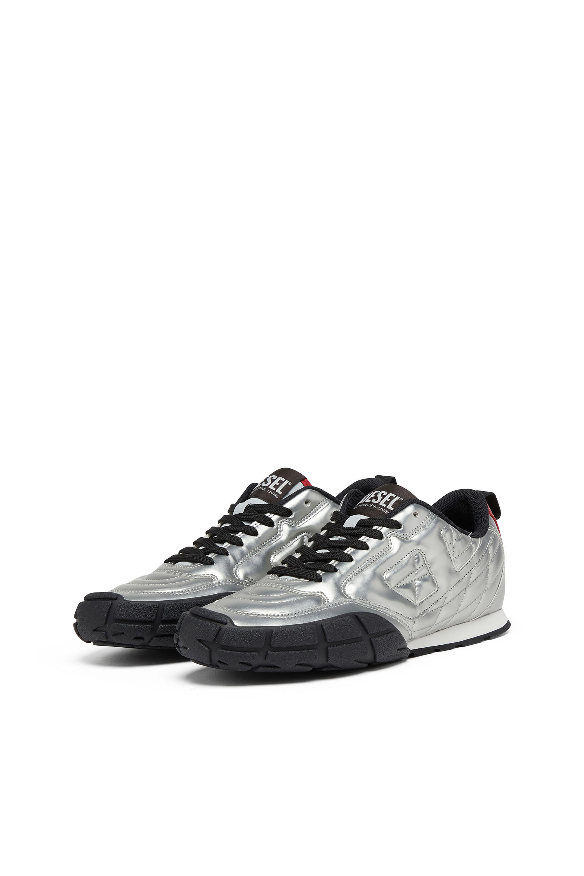 Diesel - S-PAGODHA LOW, Man's S-Pagodha-Quilted metallic sneakers in Silver/Black - 7