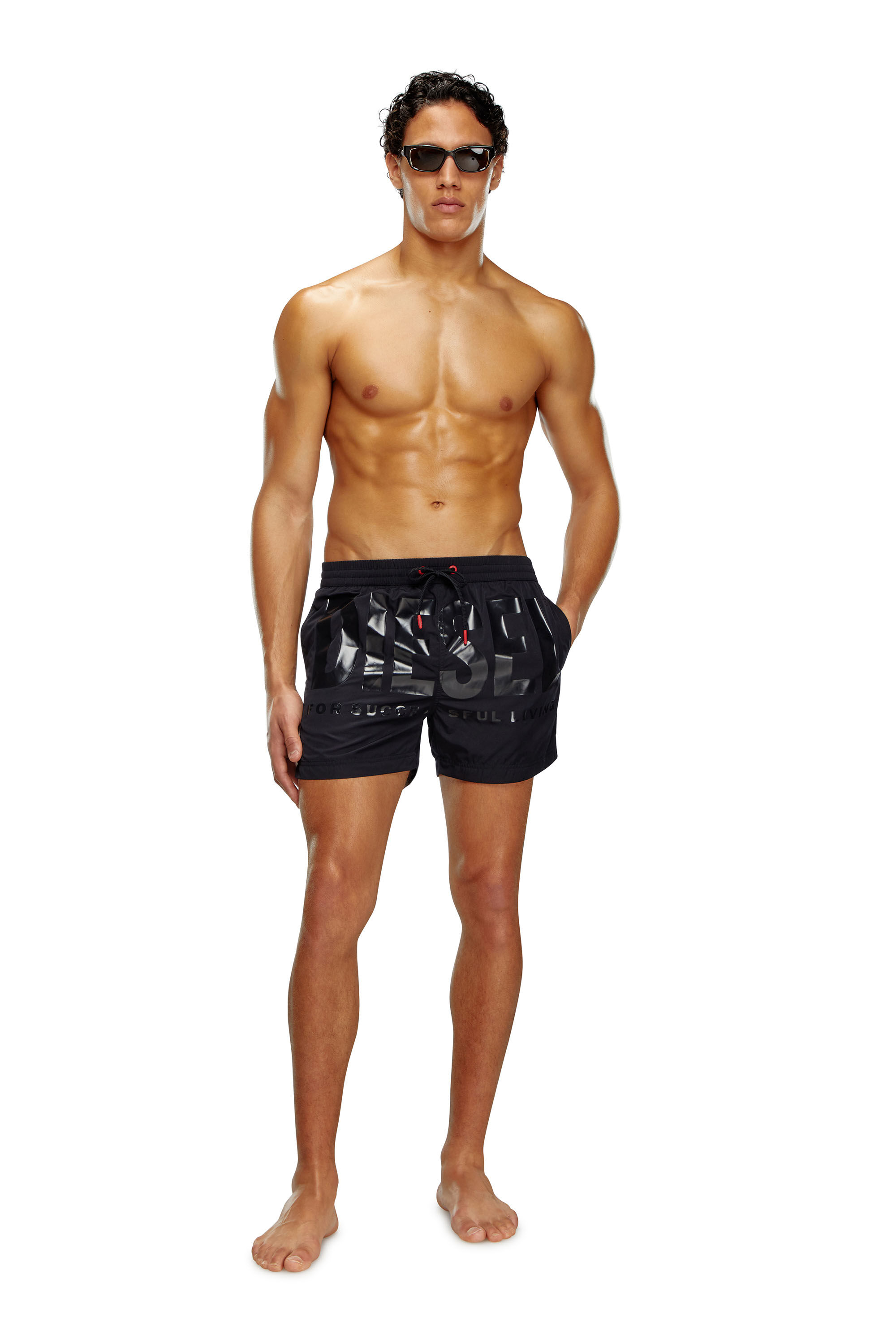 Men's Mid-length swim shorts with tonal logo | Black | Diesel