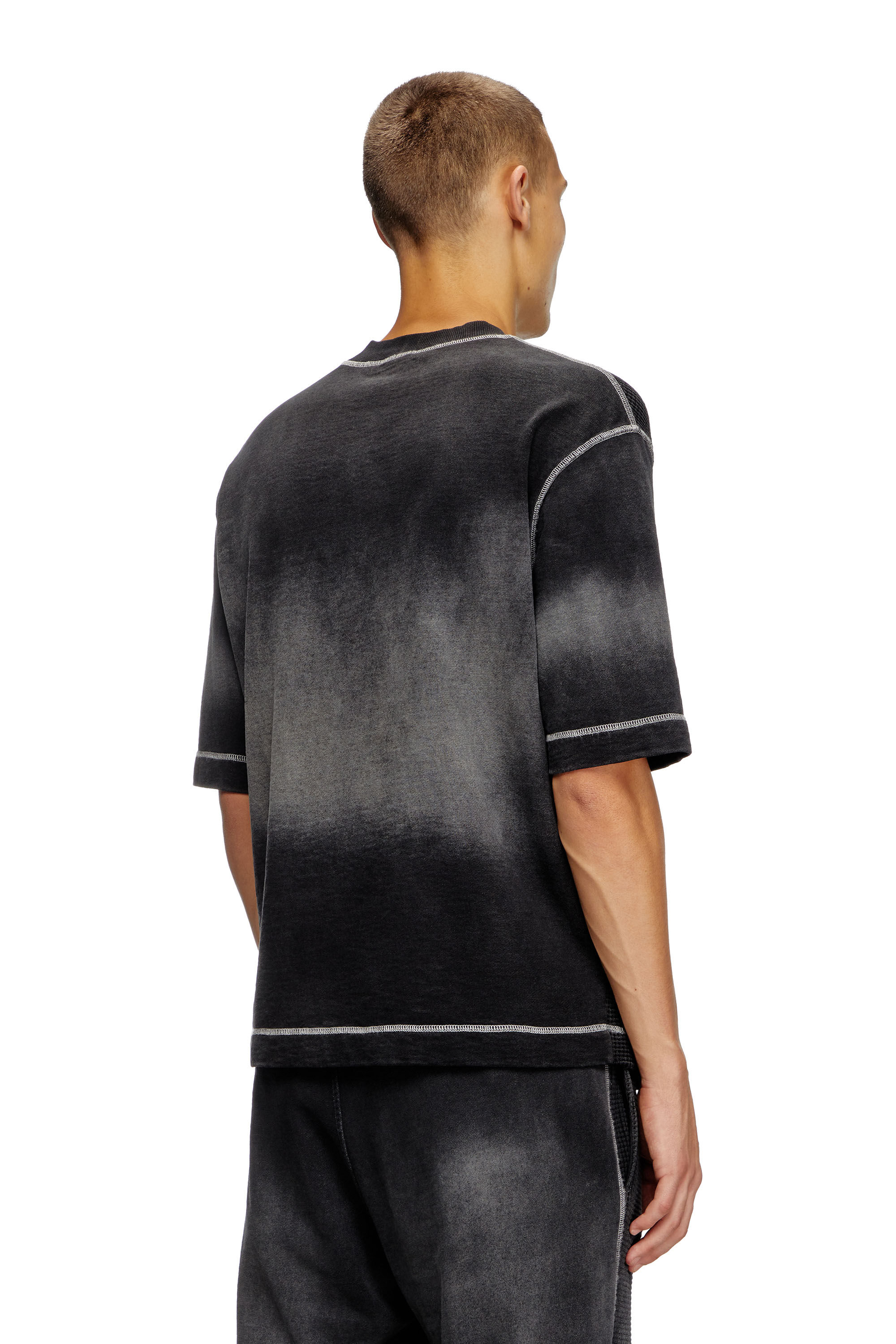 ★DIESEL★ SWAPICOL SWEAT T-SHIRT BLACK A161020TKAA02 A16102 Men's Waffle and jersey half-sleeve sweatshirt | Black | Diesel