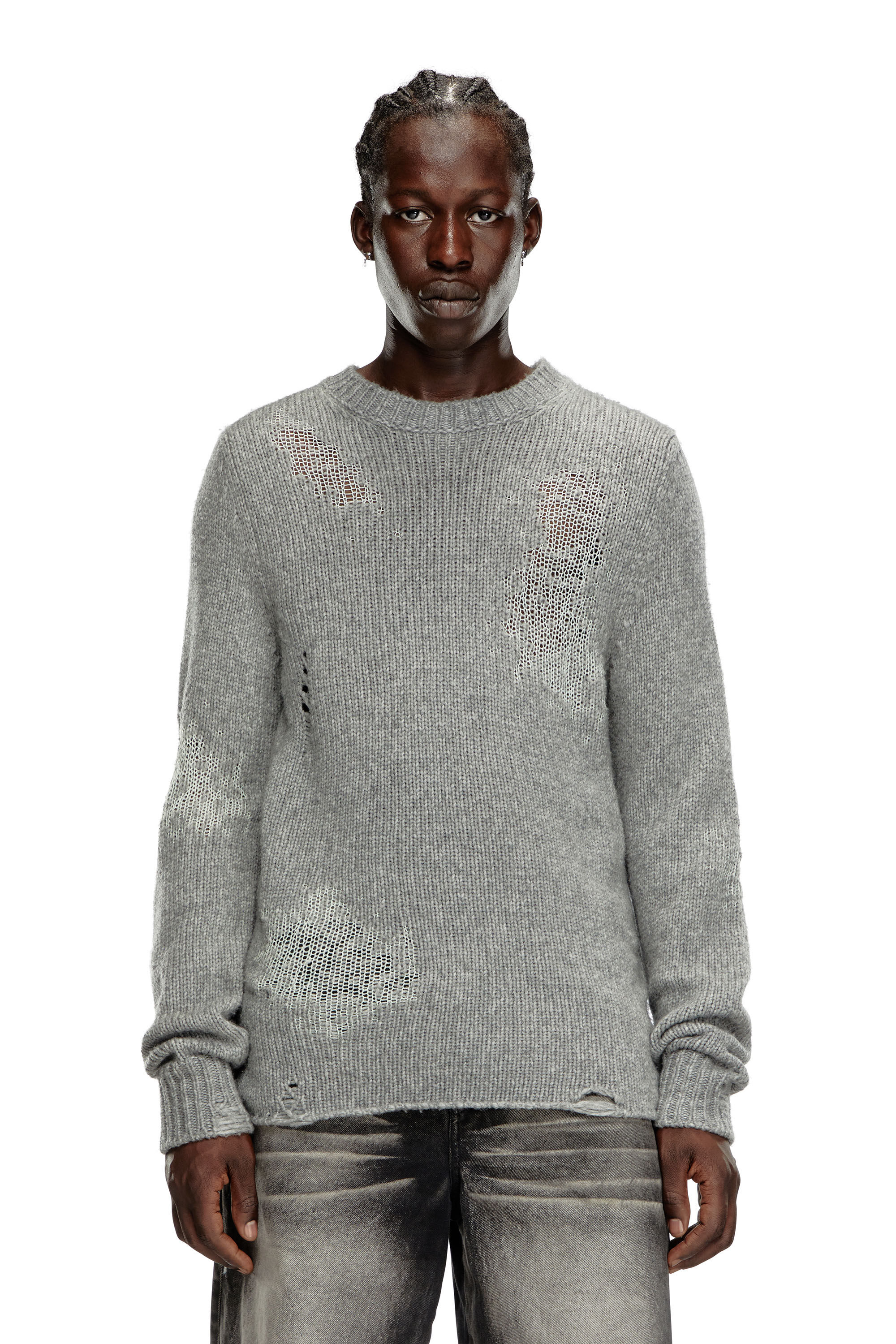 Diesel - K-NORMAN, Man's Distressed jumper in wool blend in Grey - 3