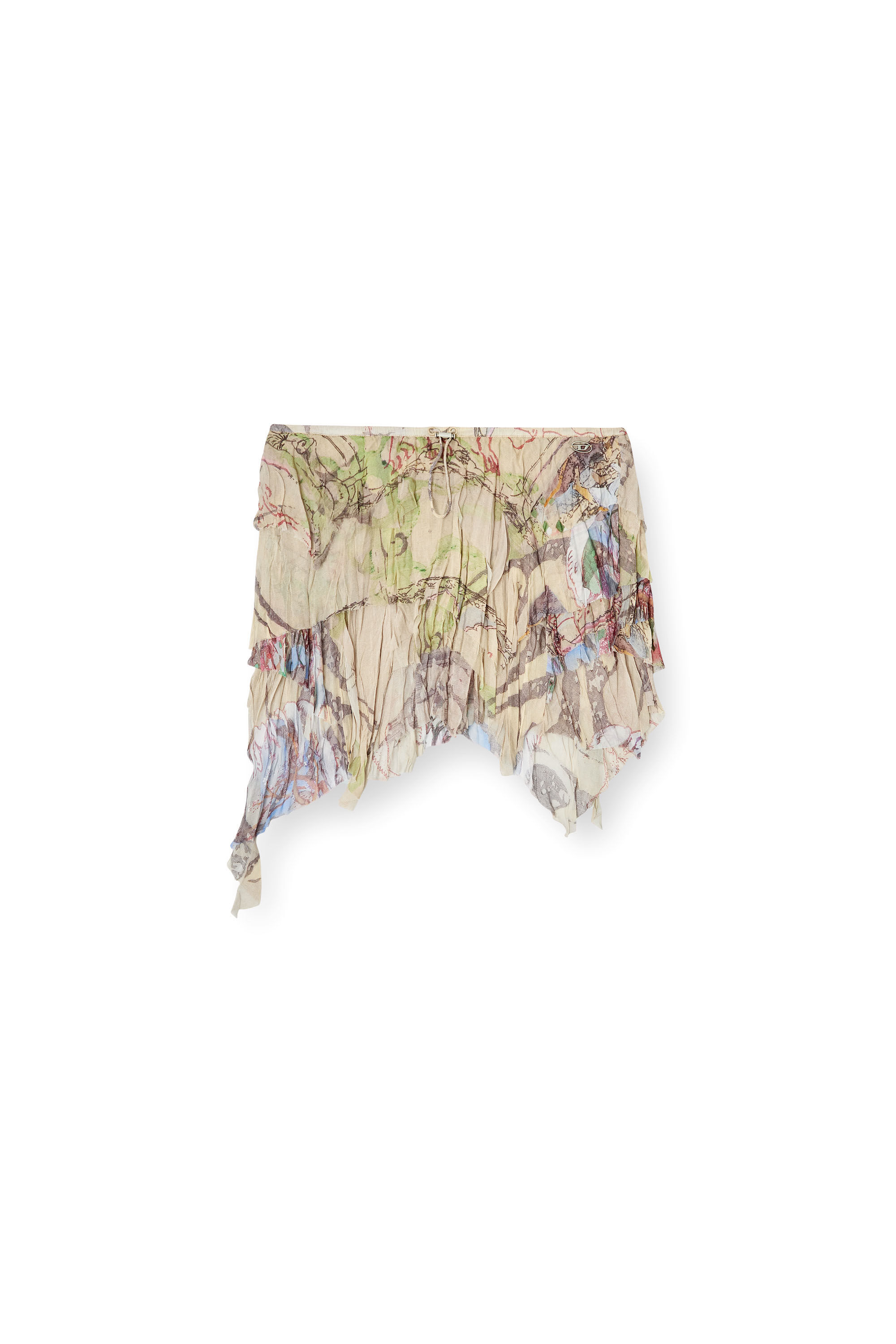 Diesel - O-SILLA, Woman's Crinkled skirt mixed medieval print in Beige - 2