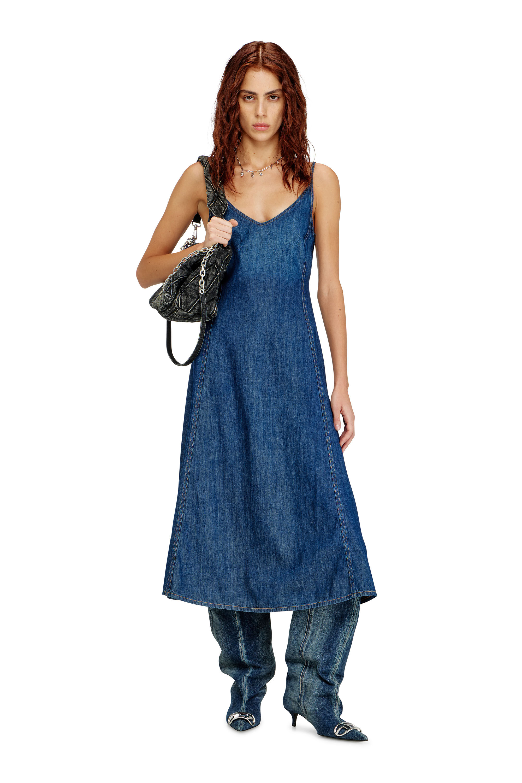 Women's Midi dress in clean-wash denim | Blue | Diesel {{Country}}