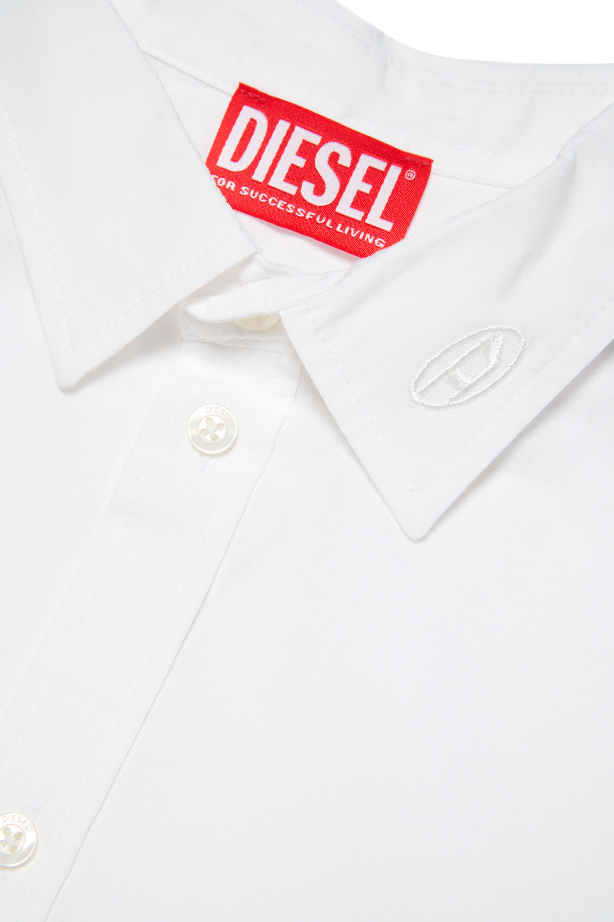 Diesel - CPING, Man's Cotton poplin shirt with logo collar in White - 3