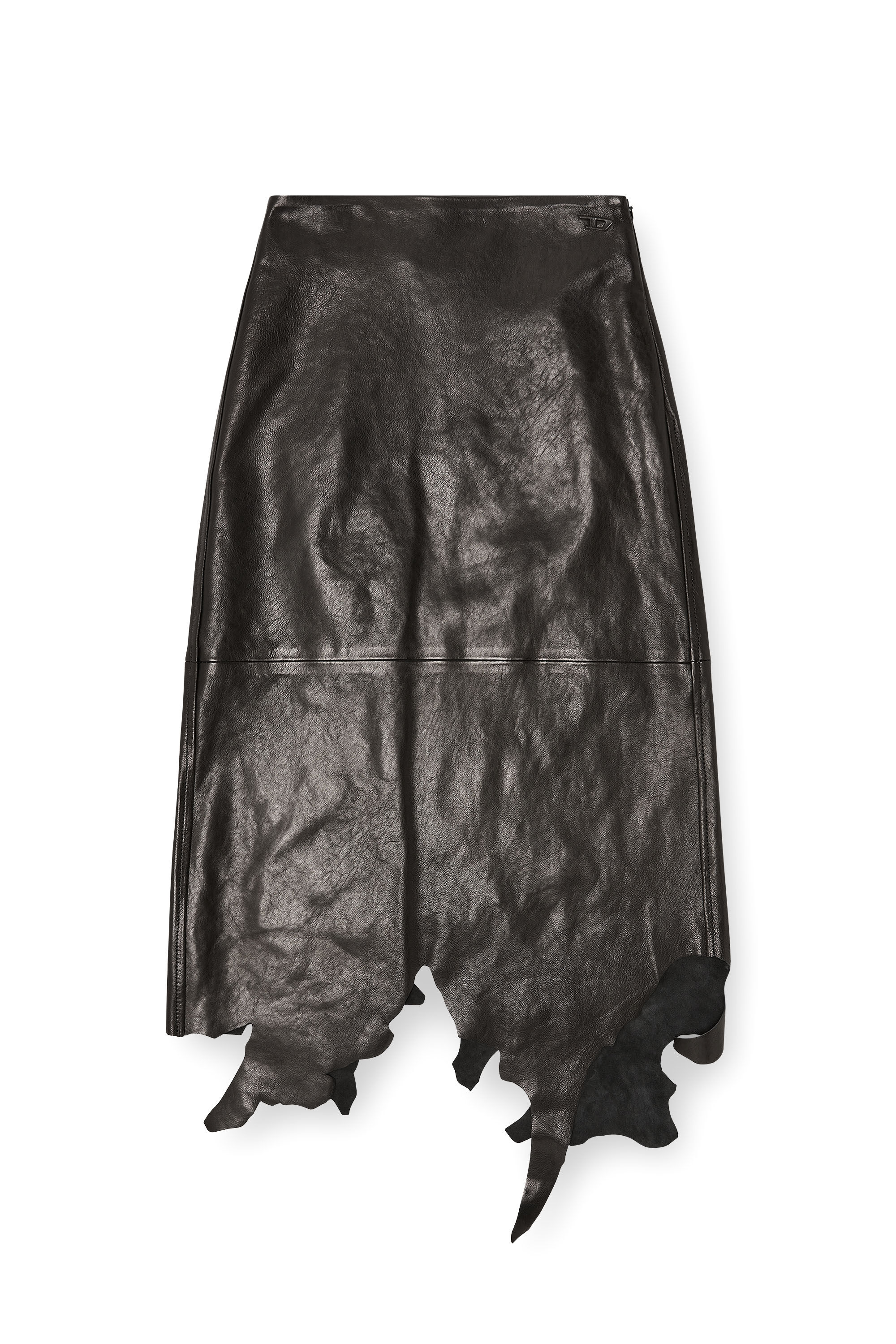 Diesel - L-TORN, Woman's Leather midi skirt with jagged hem in Black - 2