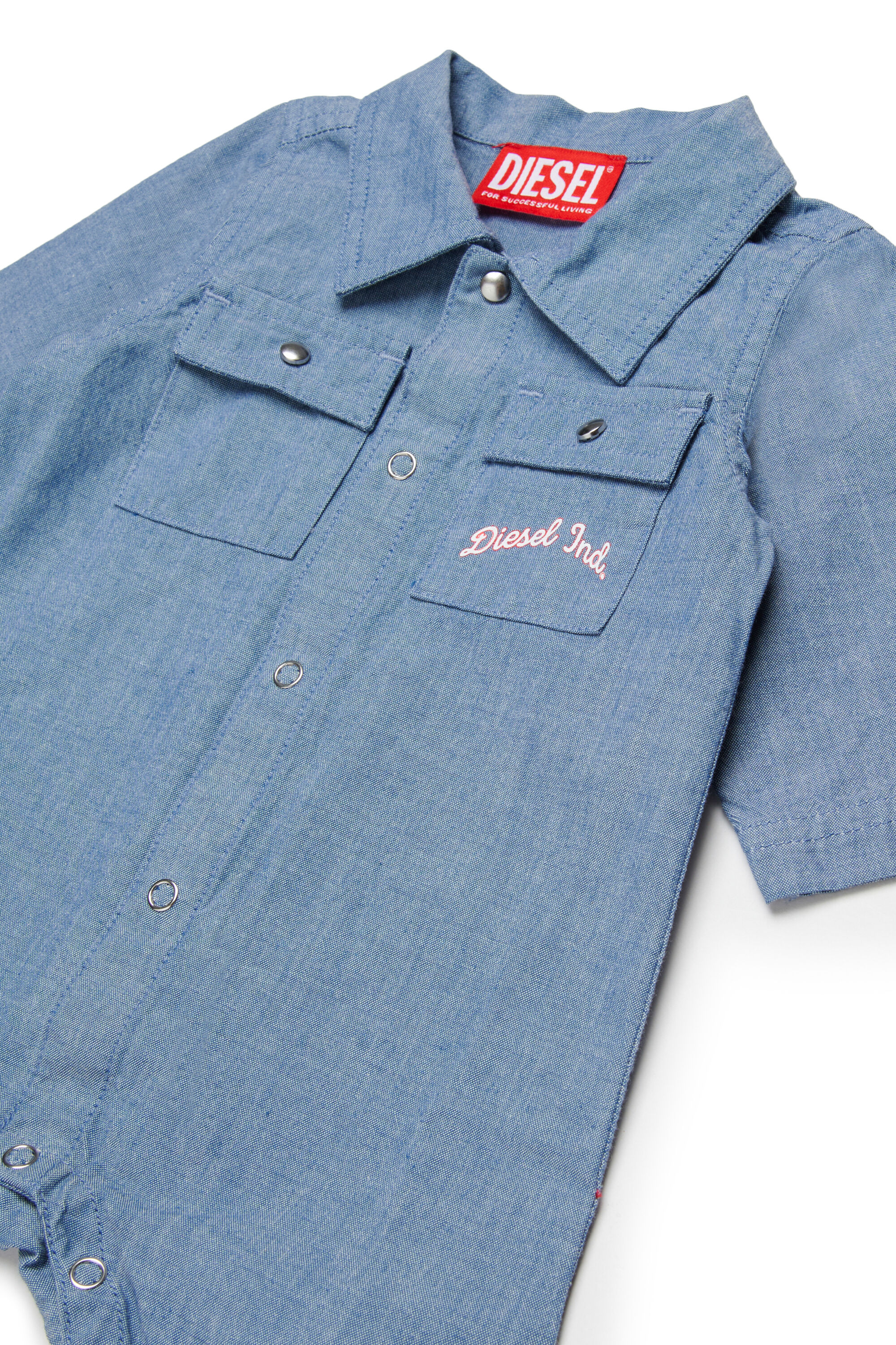 Diesel - JUSTY-NB, Unisex's Cotton jumpsuit with embroidered pockets in Blue - 3