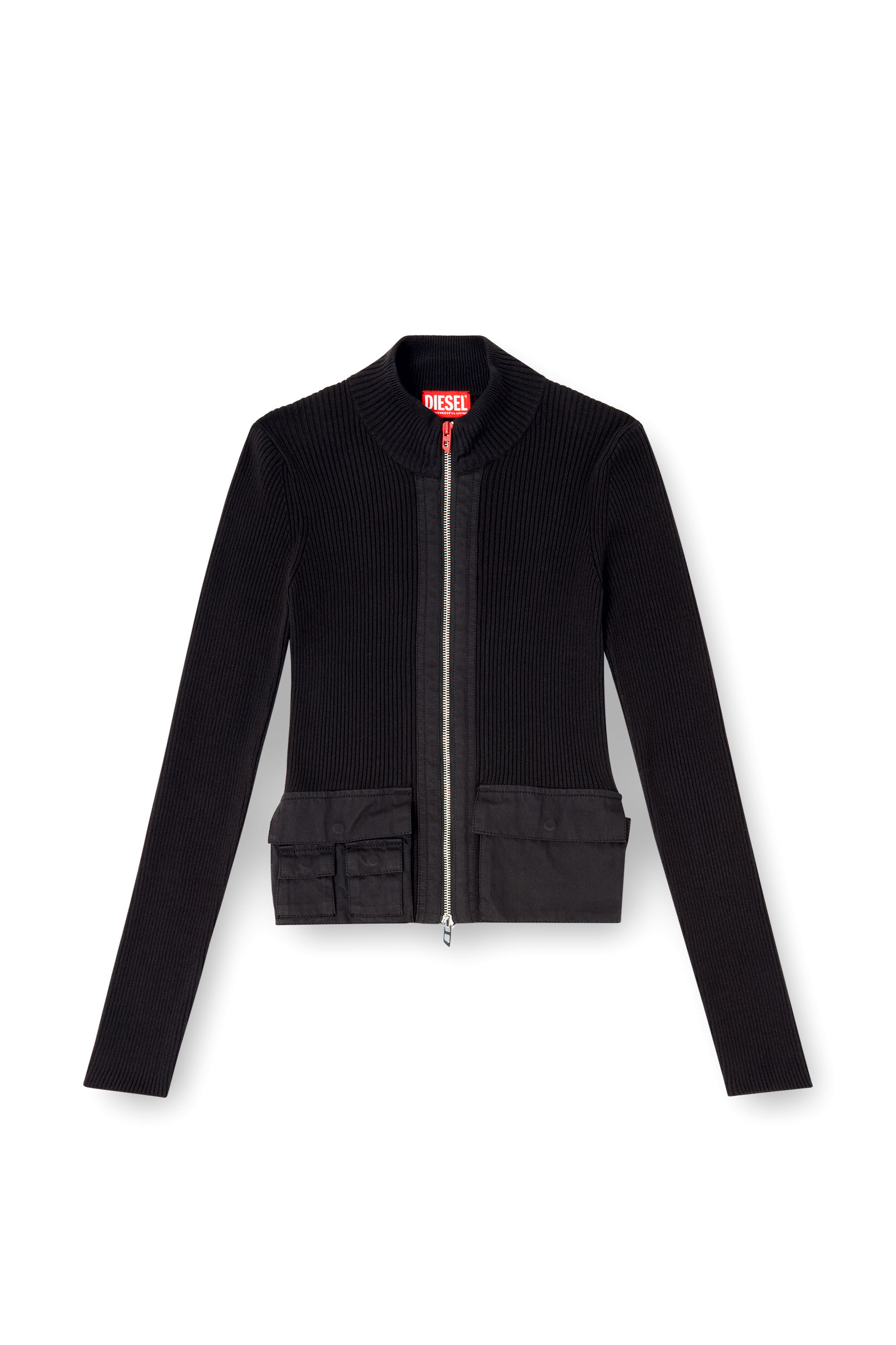 Women's Ribbed cardigan with cargo pockets | Black | Diesel