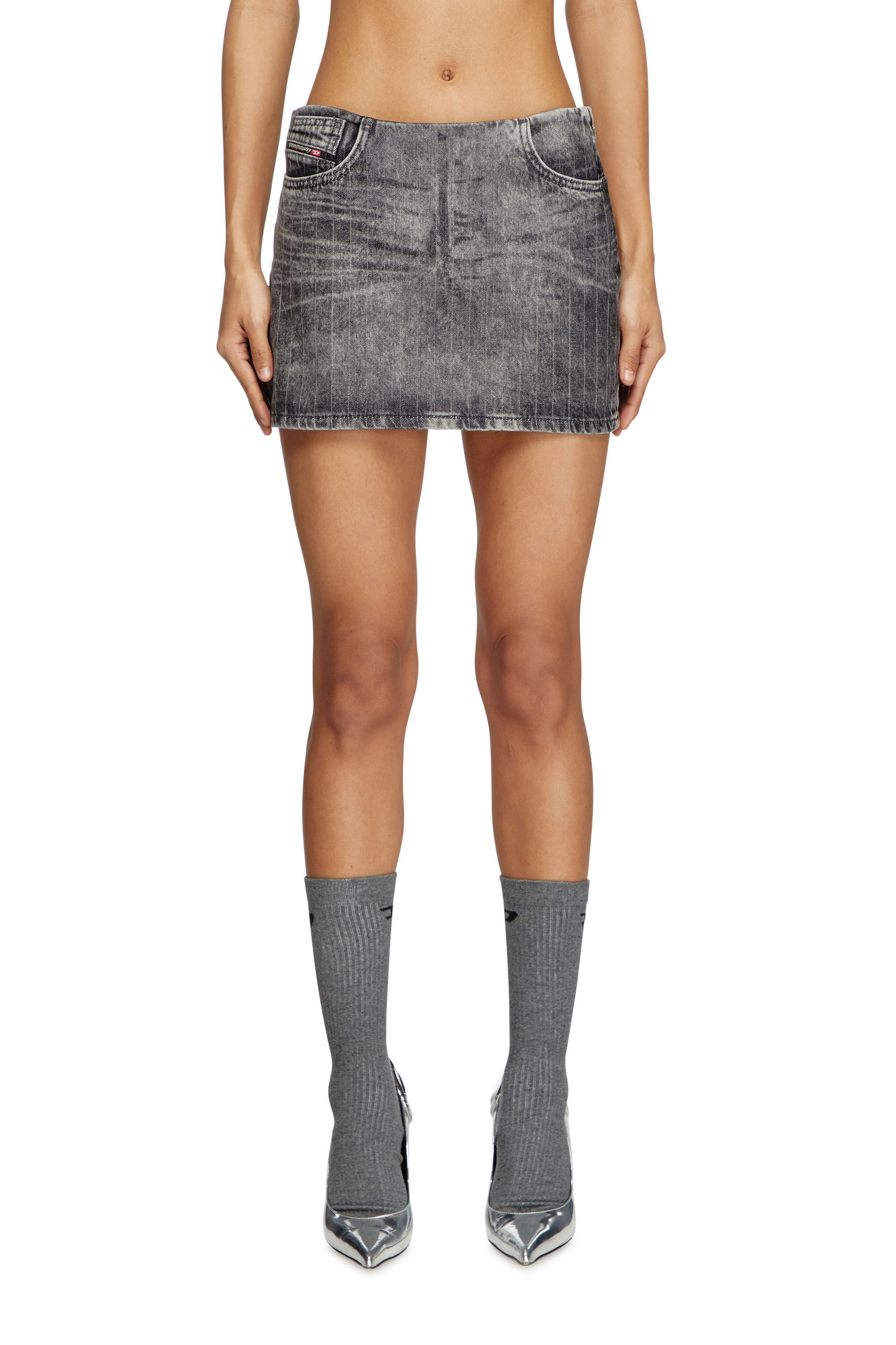 Diesel - DE-PRA-MINI-S3, Woman's Miniskirt in tailoring pinstripe denim in Grey - 3