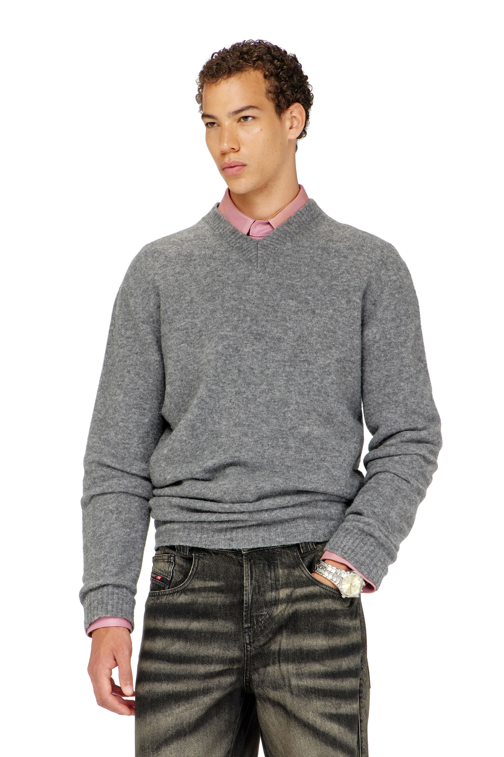 Diesel - K-ANDIE, Man's V-neck jumper in wrinkled boiled knit in null - 2