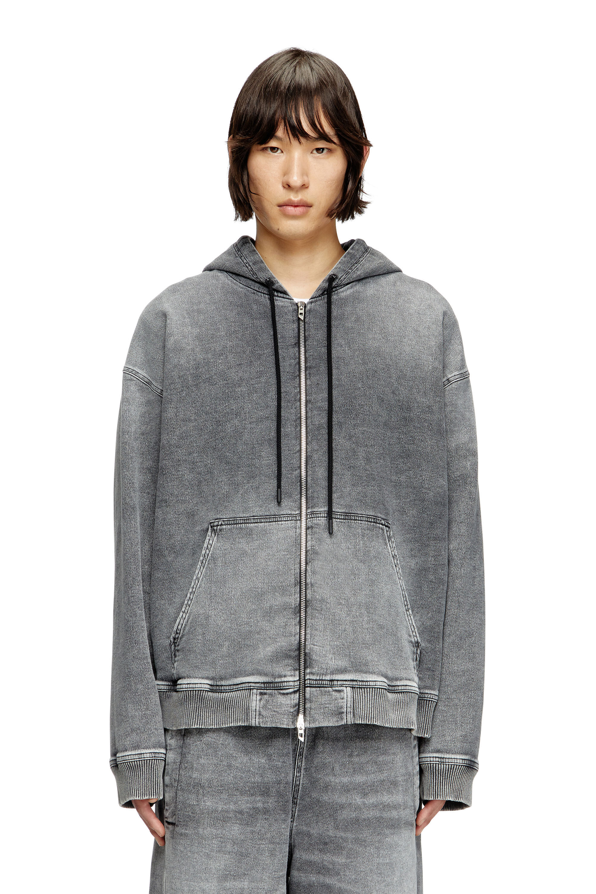 Diesel - HS D-GIRI-S TRACK, Unisex's Zip-up hoodie in marbled Track Denim in Dark grey - 3