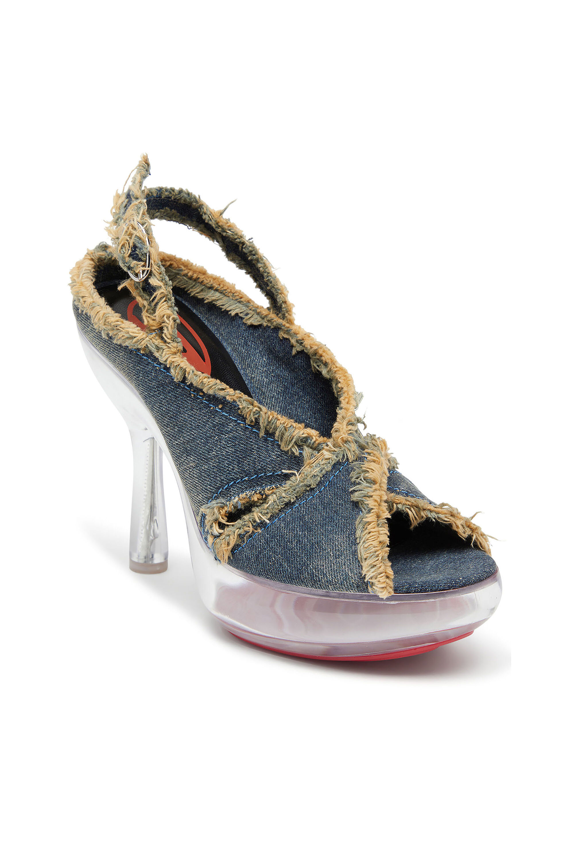 Diesel - D-LAKE PLATFORM SDL, Woman's D-Lake-Platform sandals in frayed denim and plexiglass in Blue Jeans - 4
