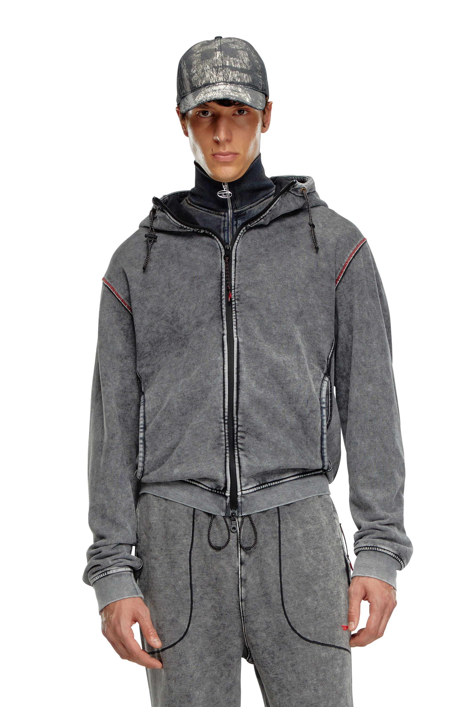 Diesel - AMST-TRANE-HT48, Man's Faded hoodie with zip back in Grey - 3