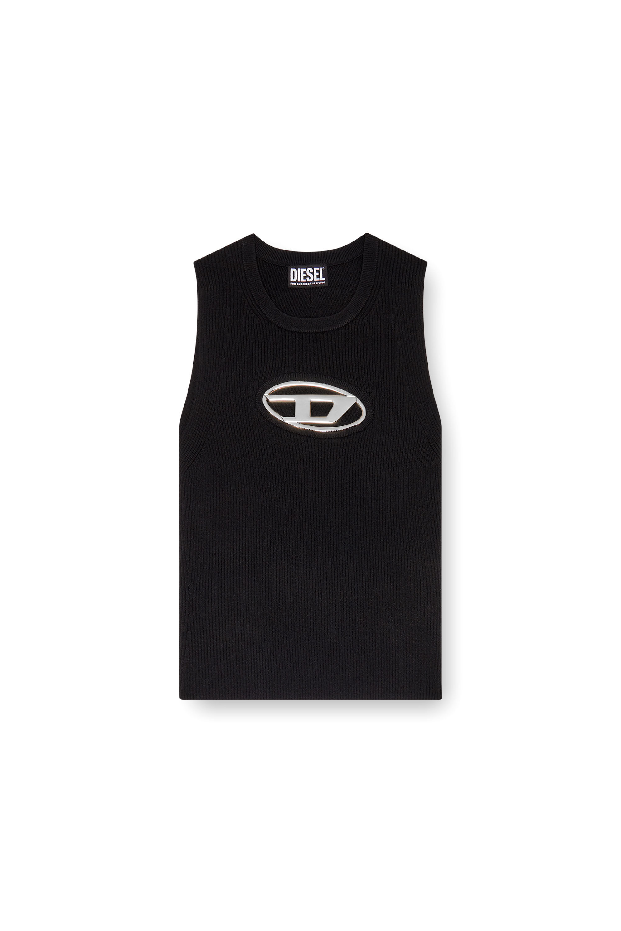 ☆2950 DIESEL ニット M-ONERVA-TOP M-ONERVA-TOP Woman: Cut-out knit tank top, D logo plaque | Diesel