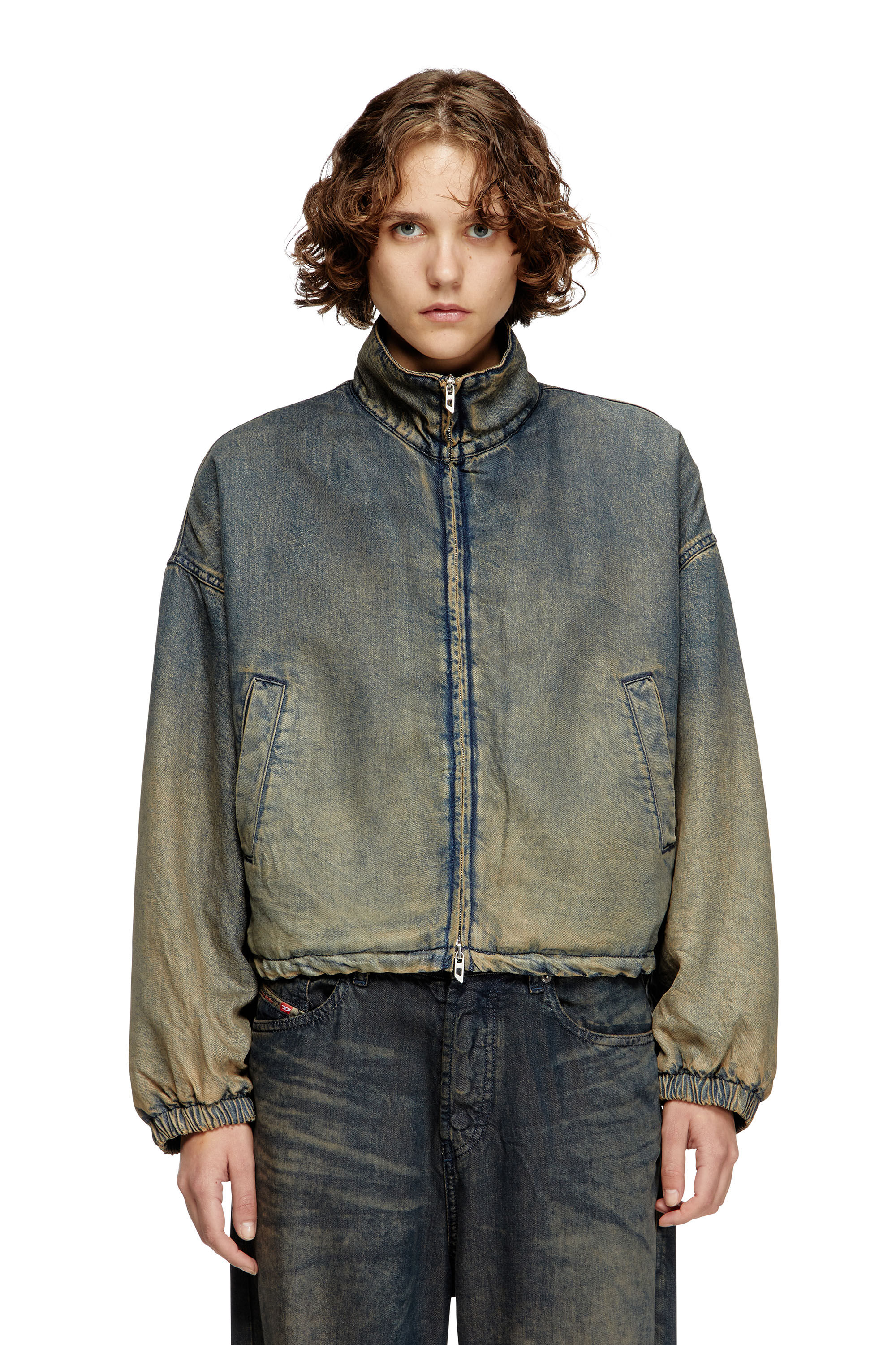Diesel - DE-FLOWER-S, Woman's Zipped jacket in fluid shaded denim in Medium blue - 3