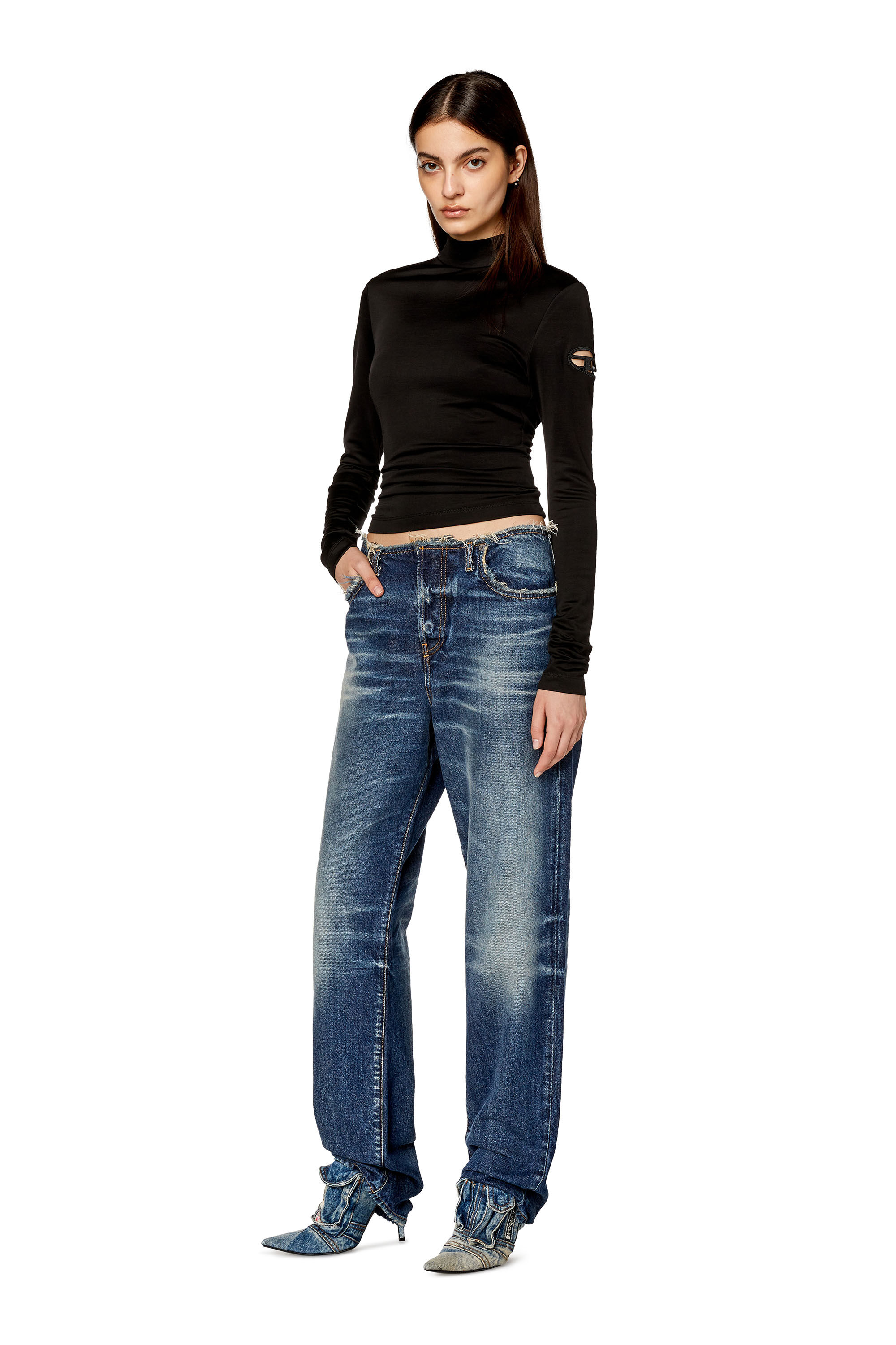 Diesel - T-ASTRA-OD, Woman's Mock-neck top in stretch interlock in Black - 1