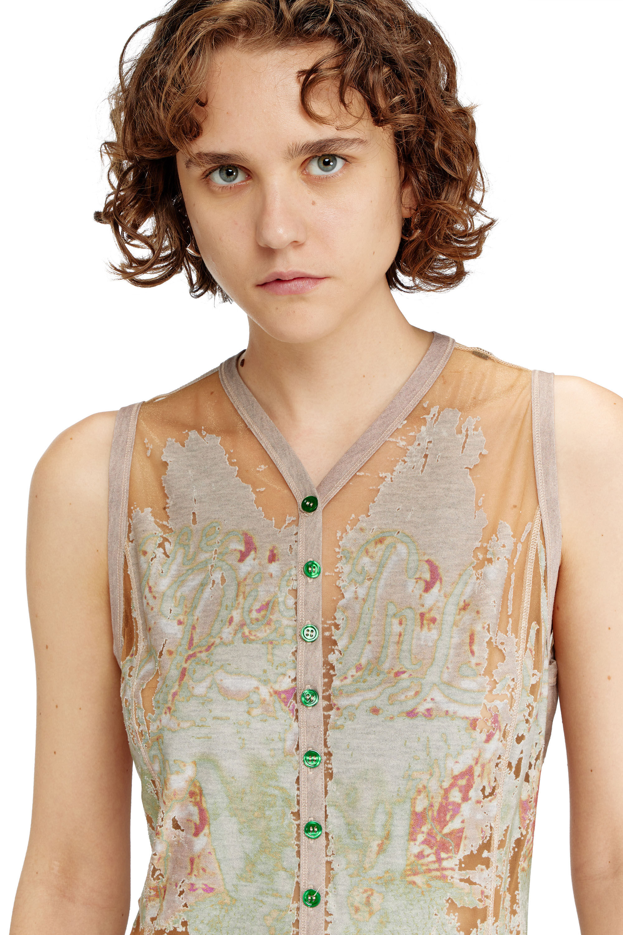 Diesel - D-ALFIO, Woman's Short dress in printed devor&eacute; jersey in Light Brown - 5