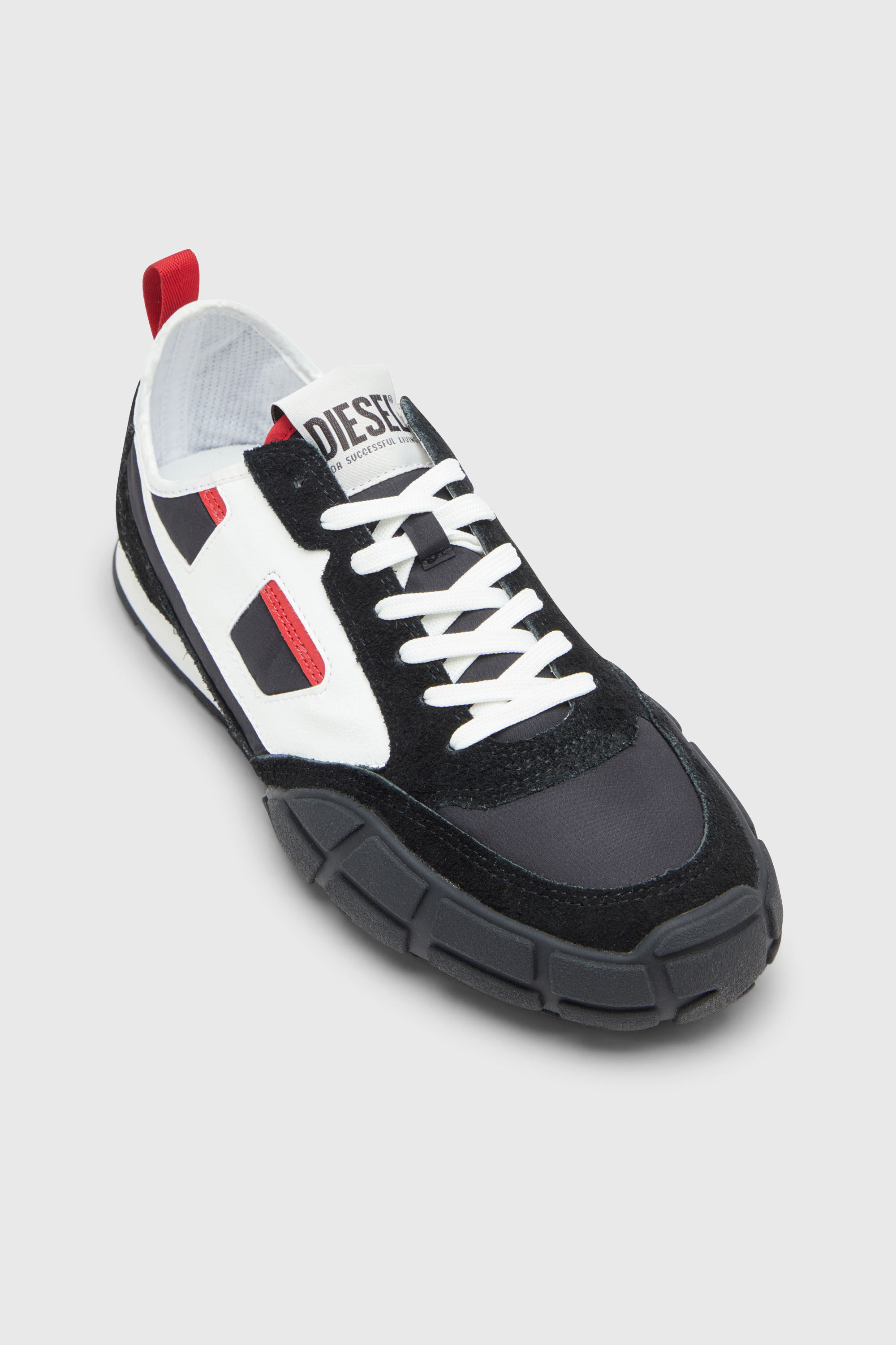 Diesel - S-PAGODHA LOW, Man's S-Pagodha-Sneakers in leather, suede and ripstop in Black/Red - 6