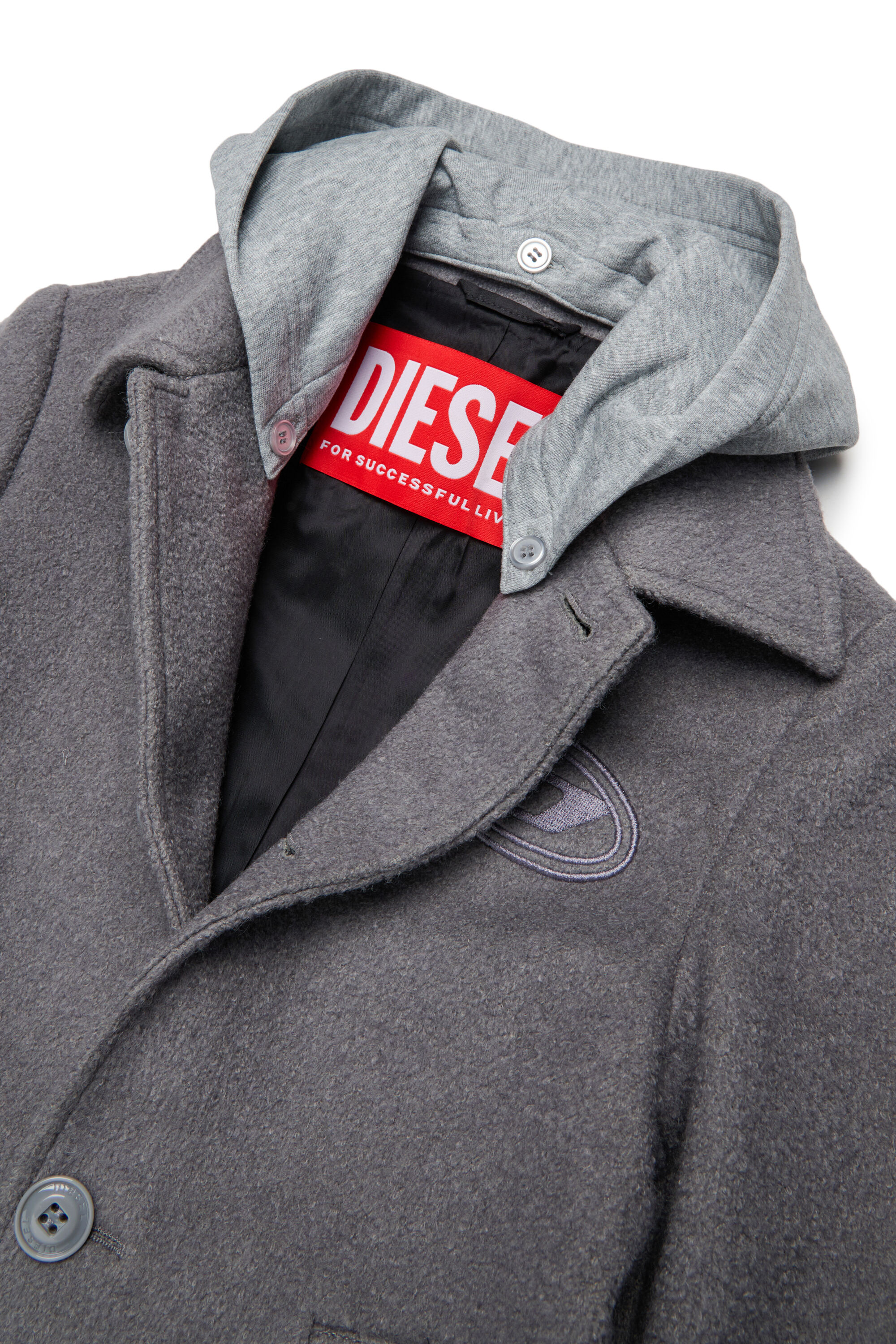Diesel - JASTONEOUT, Man's Wool-blend coat with detachable hood in Dark grey - 3