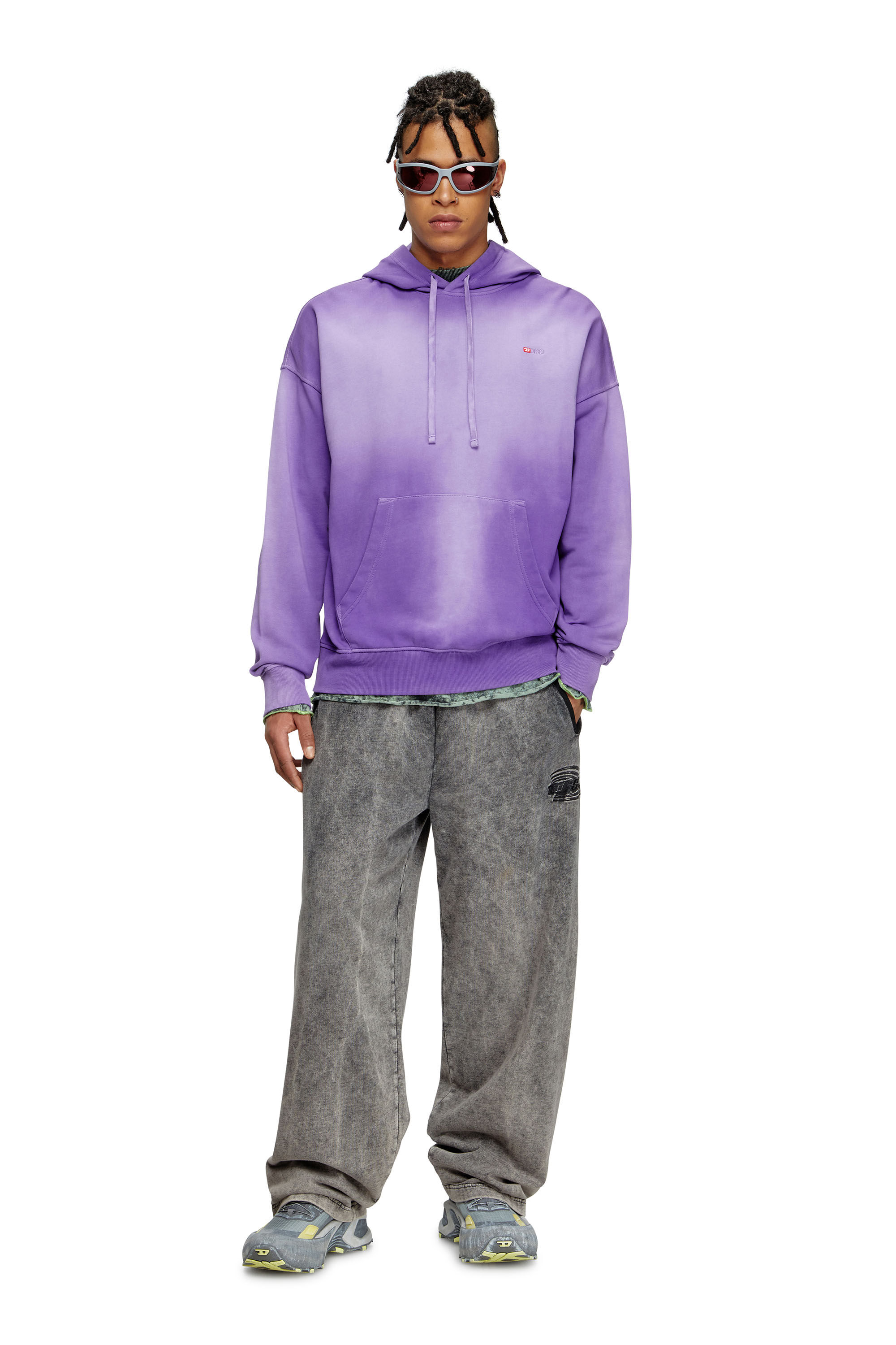 Diesel - S-ROB-HOOD-R2, Man's Faded hoodie with micro-logo embroidery in Violet - 1
