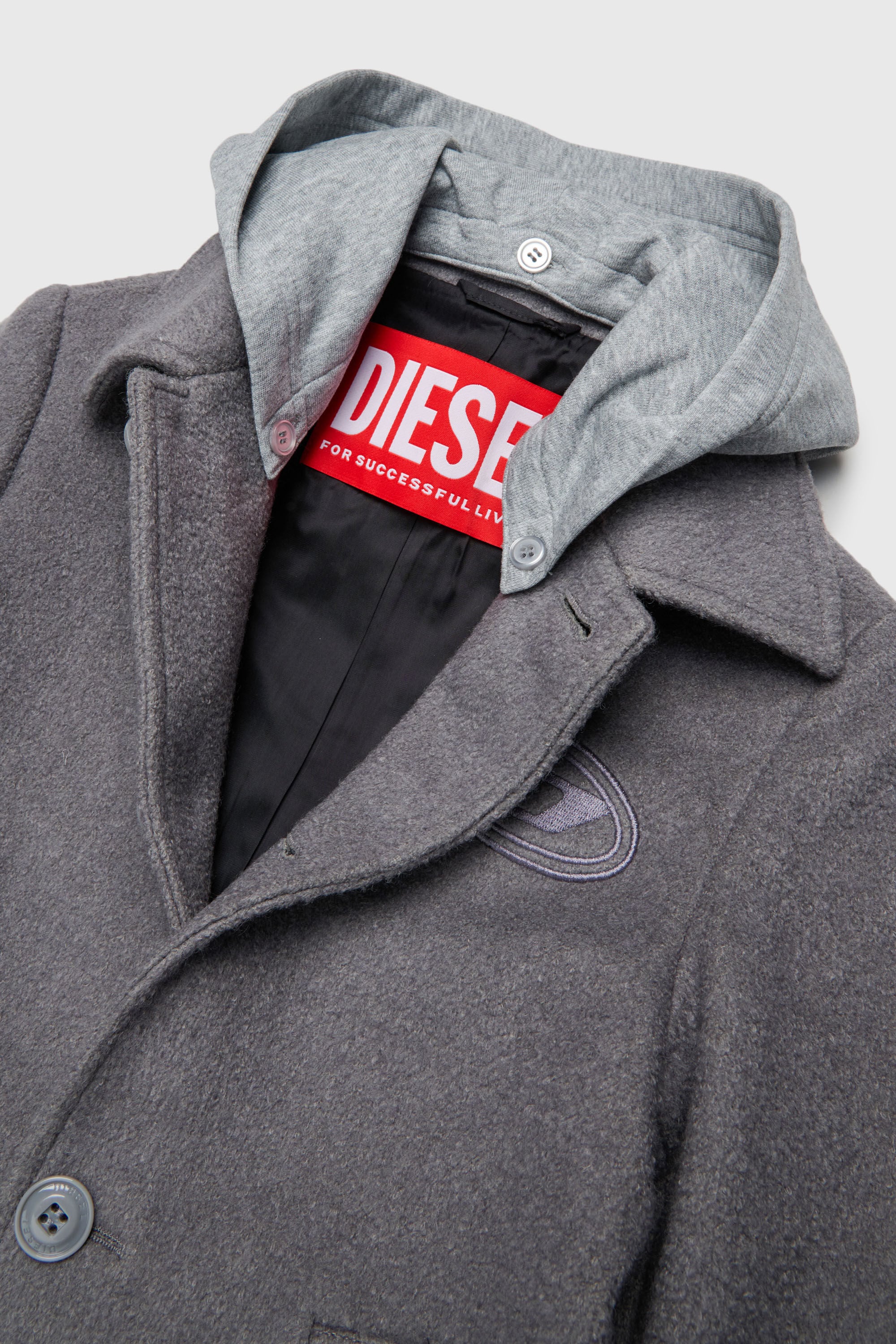 Diesel - JASTONEOUT, Man's Wool-blend coat with detachable hood in Dark grey - 3