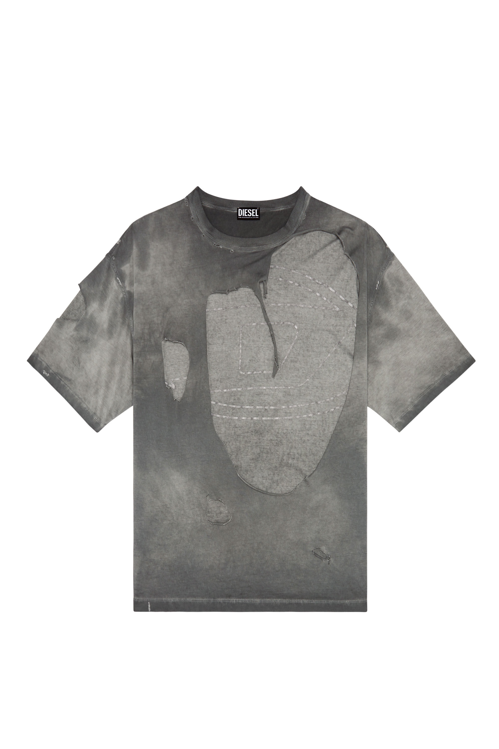 Diesel - T-ASHY, Man's Dual-layer T-shirt with oval D logo in Dark grey - 2