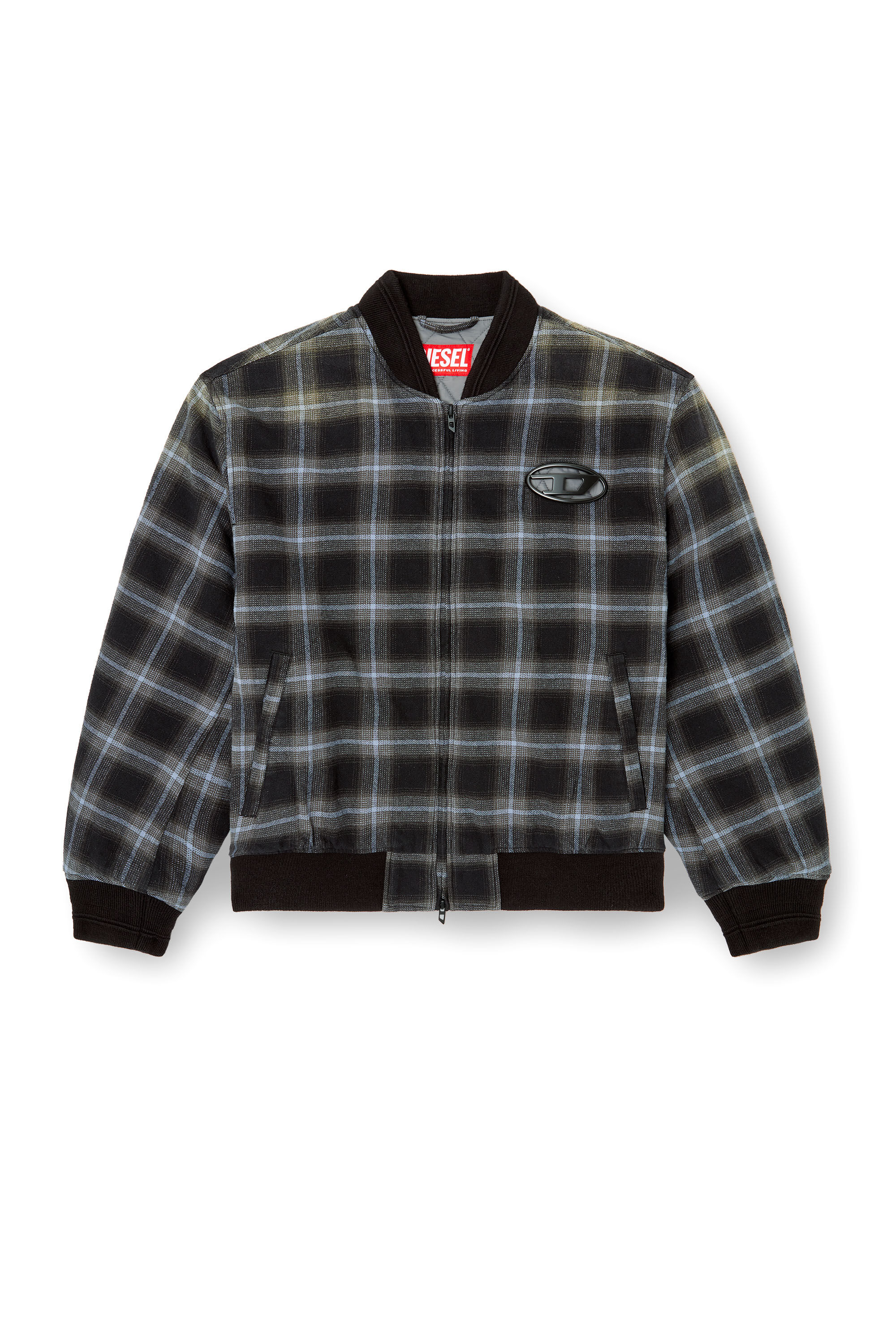 Diesel - J-SAINT, Man's Padded bomber jacket in check flannel in Black/Blue - 2